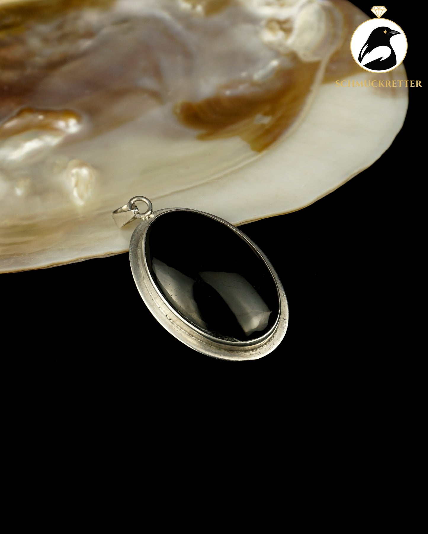 Großer Onyx Anhänger aus 925 Silber - ovaler Cabochon