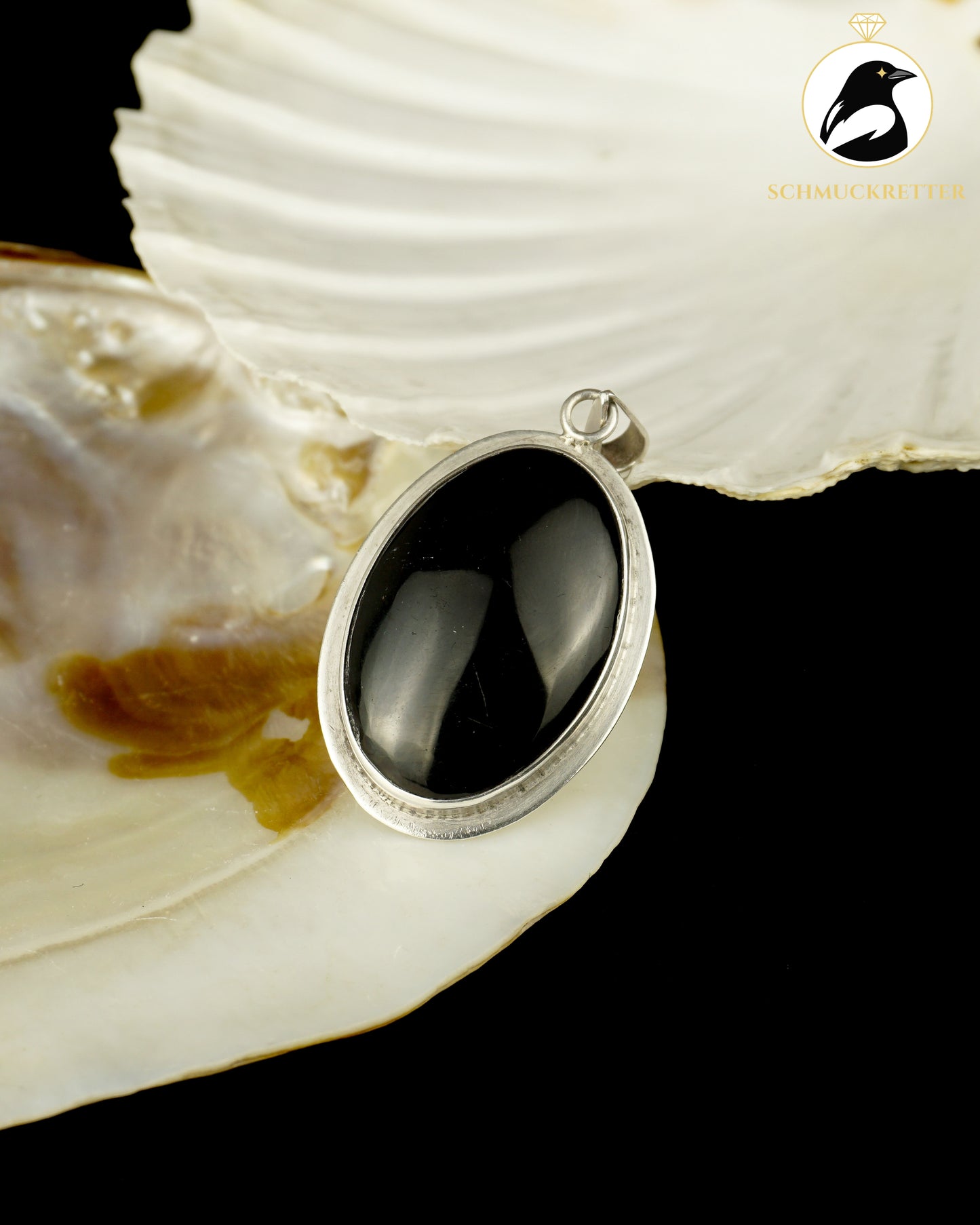 Großer Onyx Anhänger aus 925 Silber - ovaler Cabochon