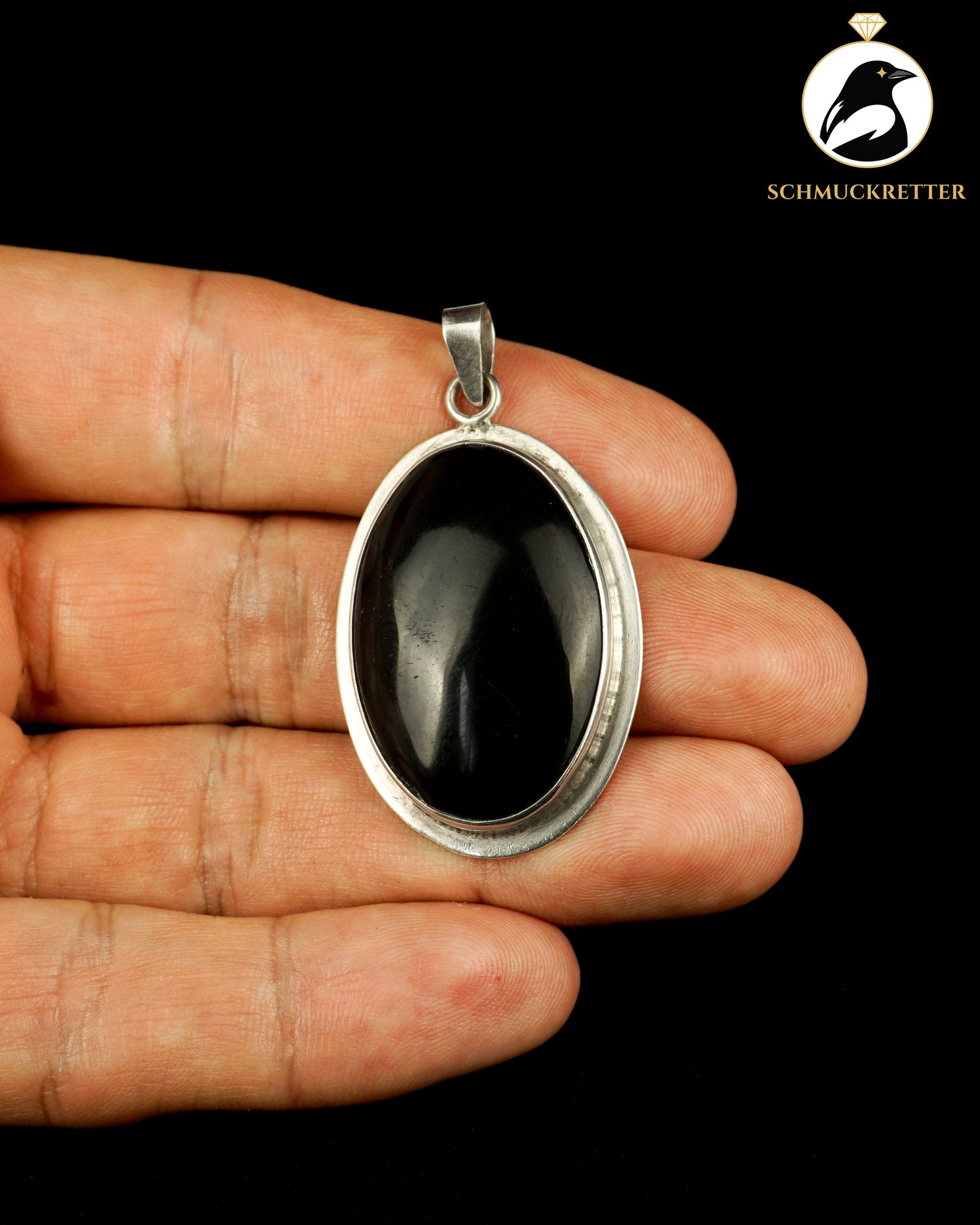 Großer Onyx Anhänger aus 925 Silber - ovaler Cabochon