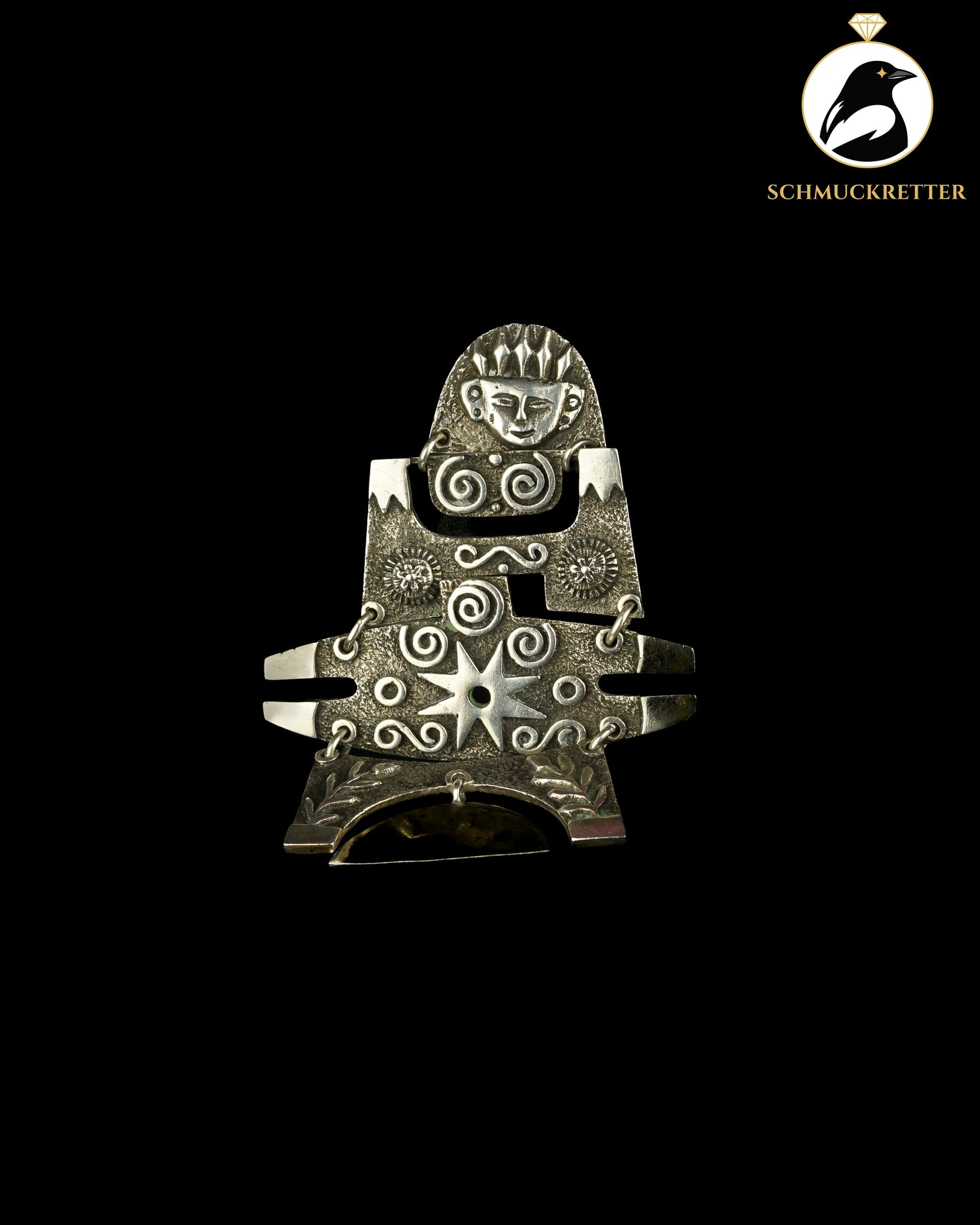 Großer Ecuador Anhänger 900 Silber - bewegliche Figur, präkolumbianisches Motiv