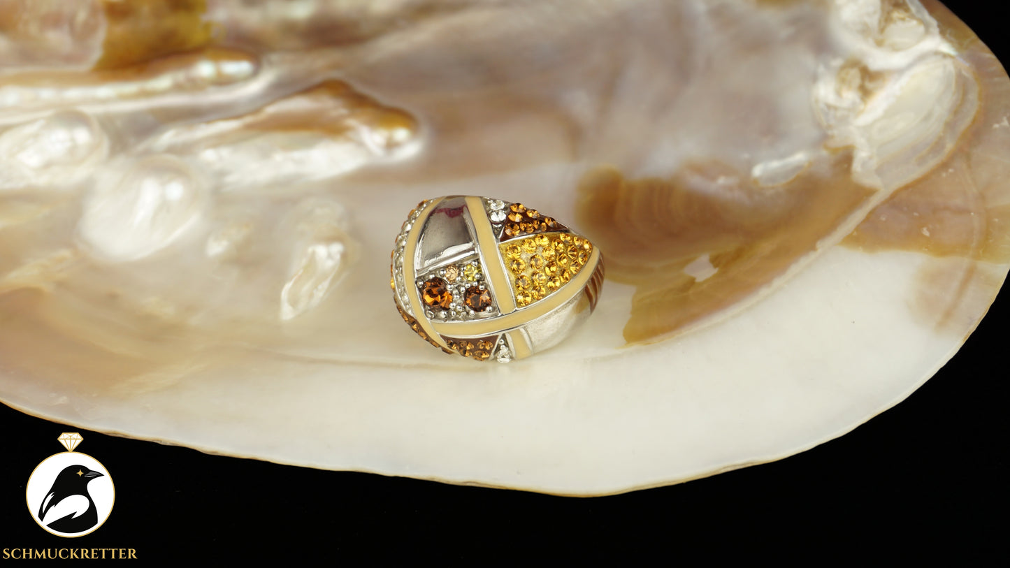 925 Silber Ring mit Strasssteinen & Emaille - von David Sigal, Gr. 55, SALE