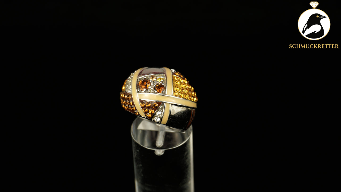 925 Silber Ring mit Strasssteinen & Emaille - von David Sigal, Gr. 55, SALE
