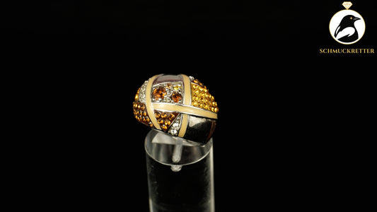 925 Silber Ring mit Strasssteinen & Emaille - von David Sigal, Gr. 55, SALE