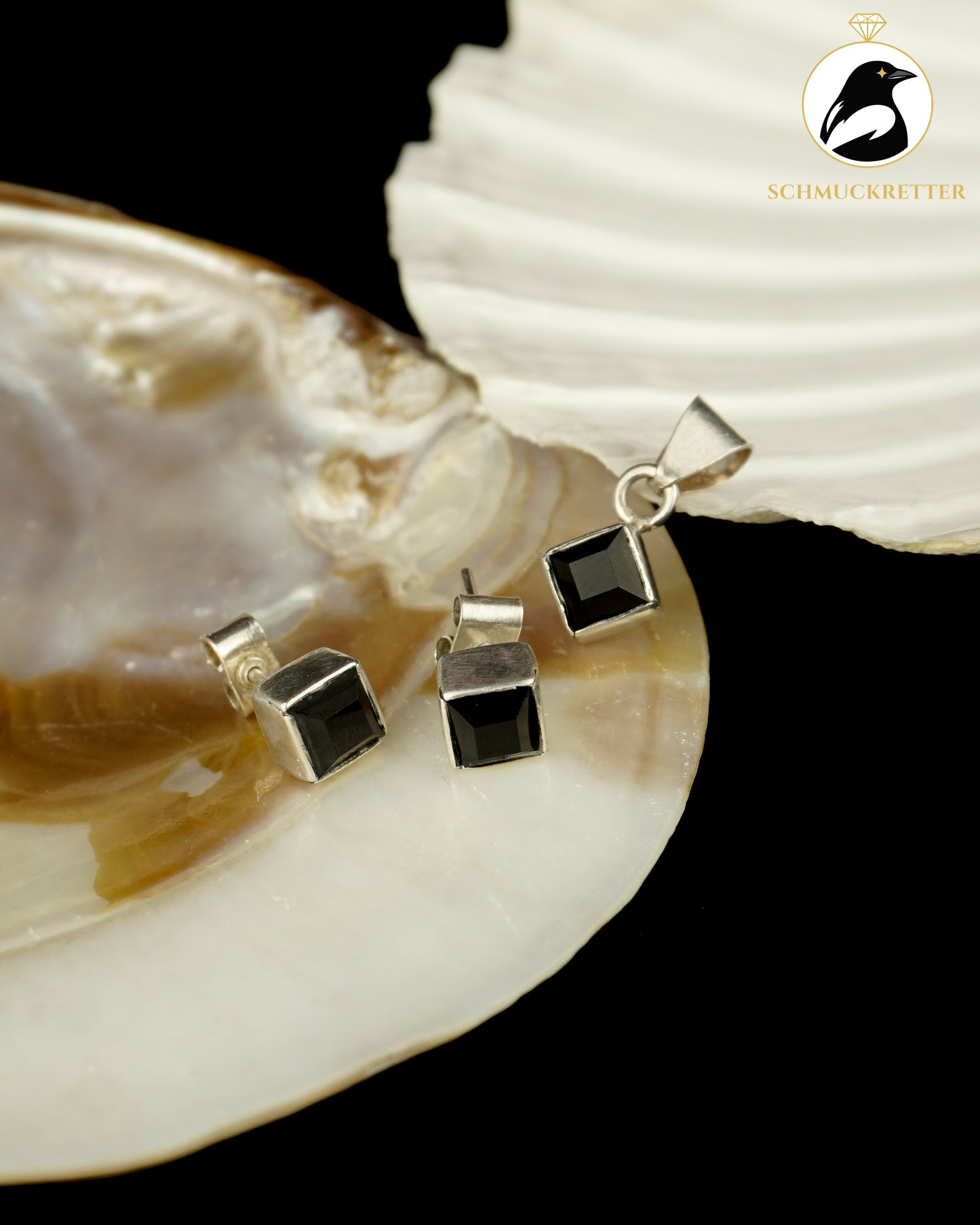 Eckiges Obsidian-Set aus 1000 Silber, Lateinamerika