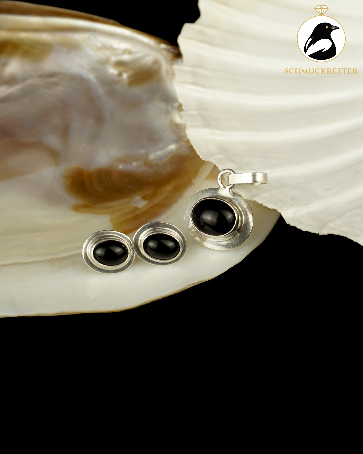 Oval gearbeitetes Onyx-Schmuckset aus 925 Silber, Lateinamerika