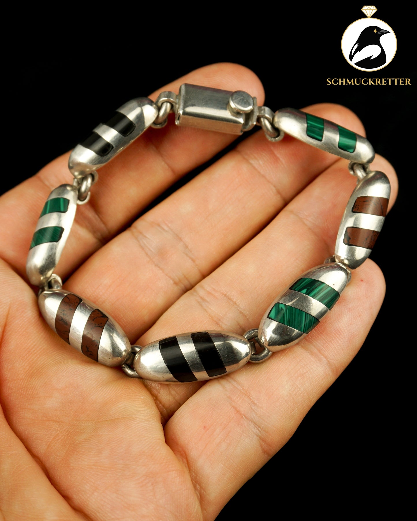 Mexikanisches 925 Silber Armband mit Steineinlagen – kunsthandwerkliche Arbeit
