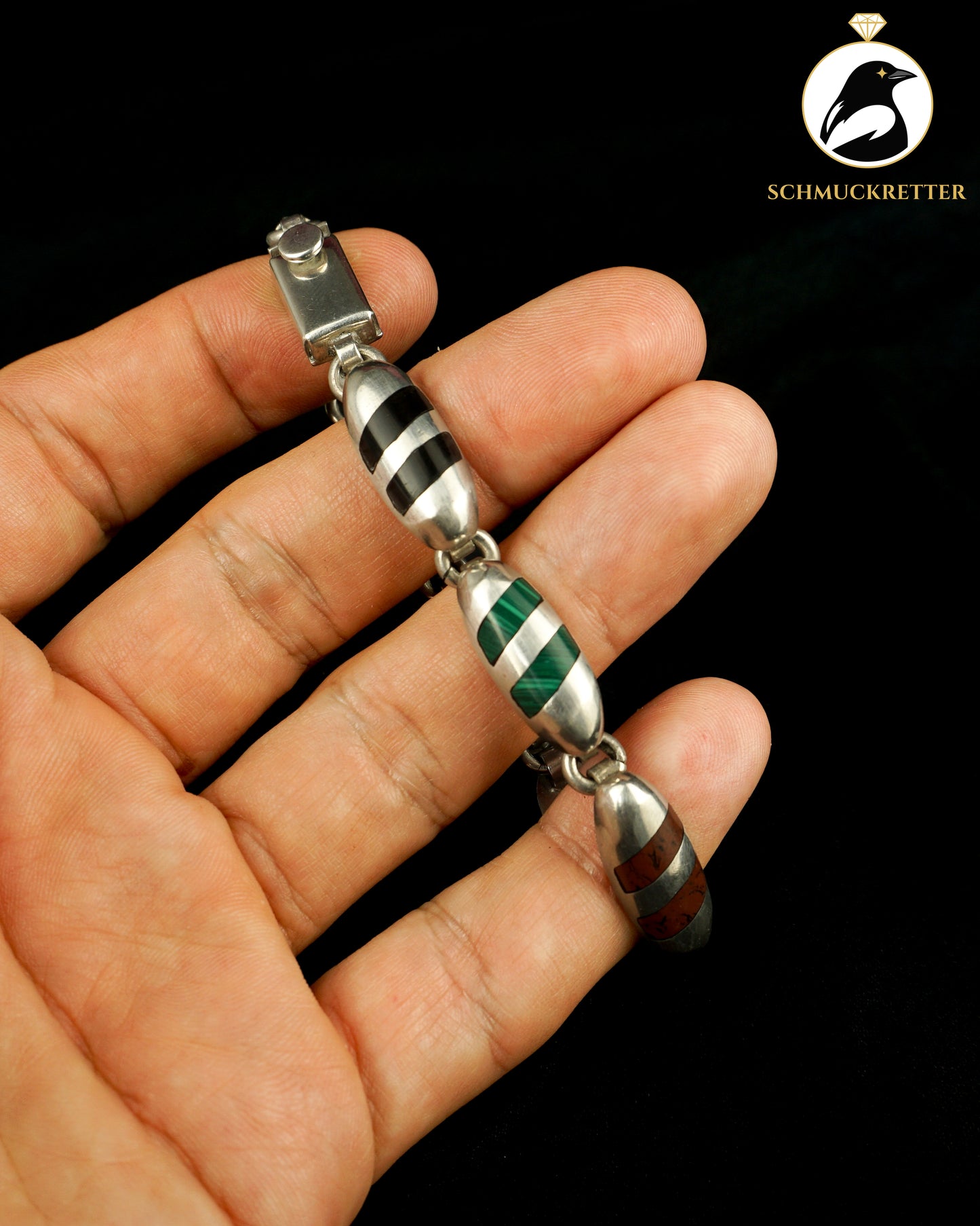 Mexikanisches 925 Silber Armband mit Steineinlagen – kunsthandwerkliche Arbeit