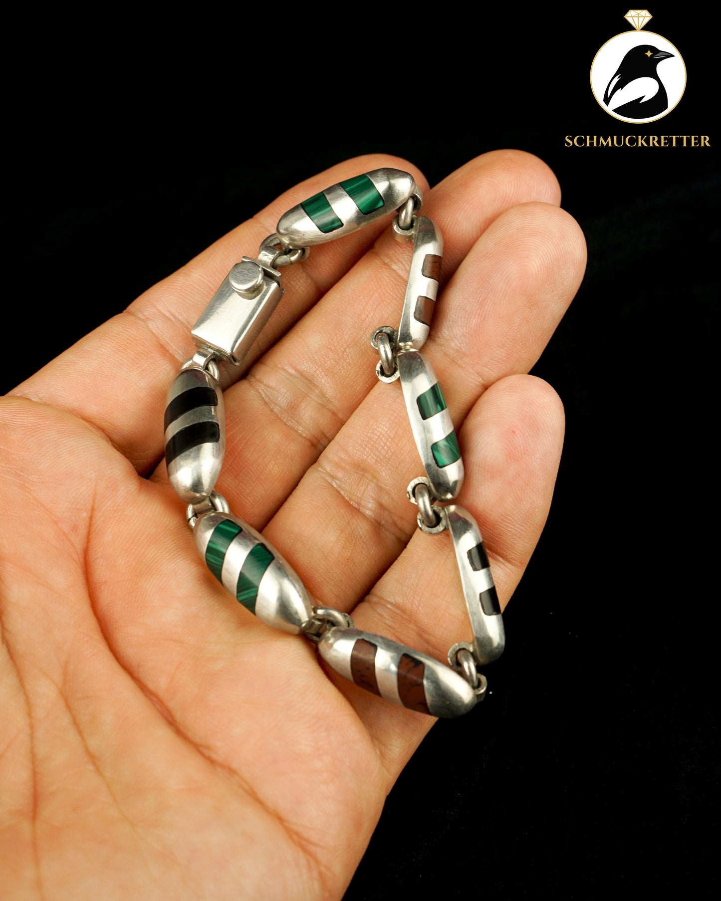 Mexikanisches 925 Silber Armband mit Steineinlagen – kunsthandwerkliche Arbeit