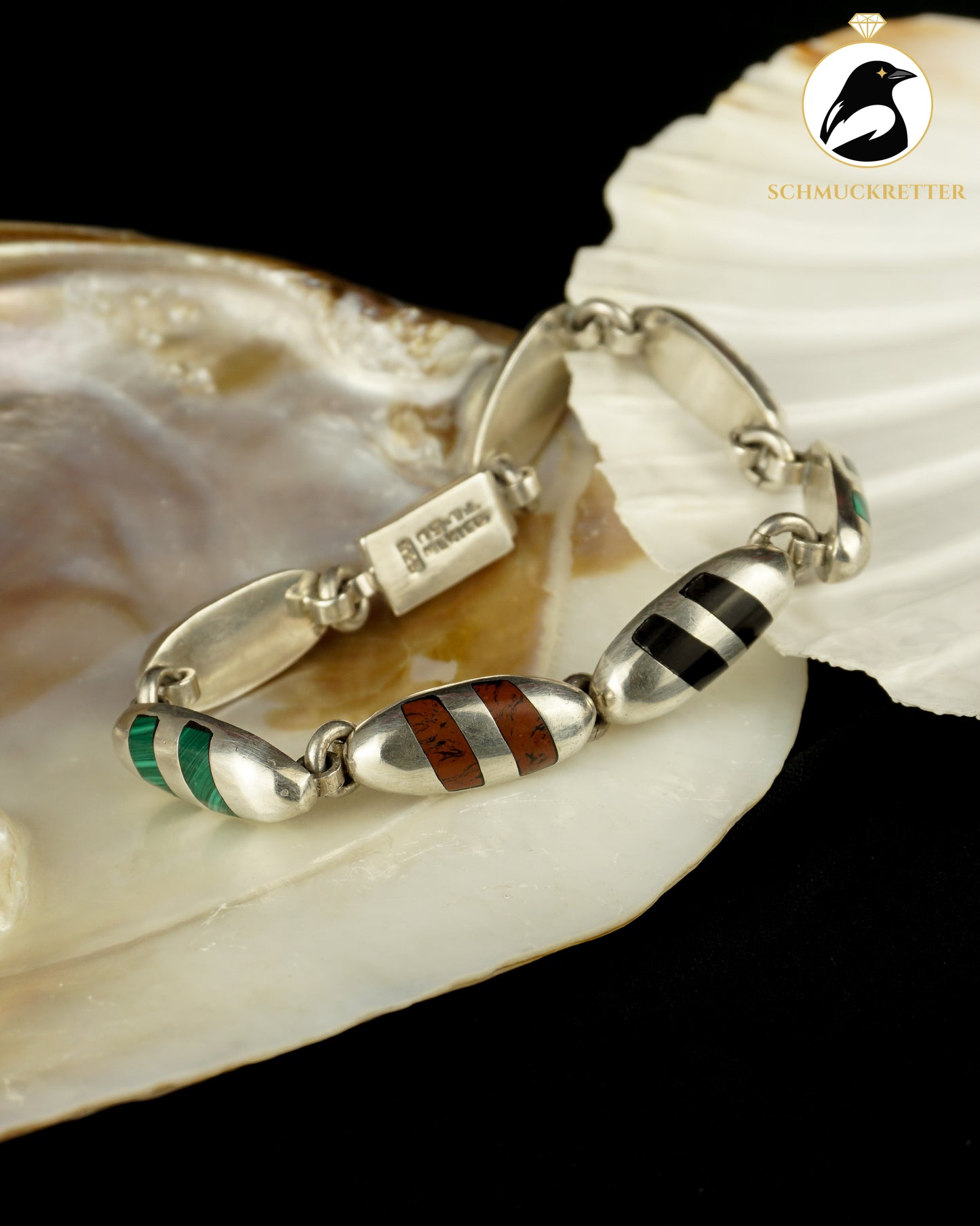 Mexikanisches 925 Silber Armband mit Steineinlagen – kunsthandwerkliche Arbeit