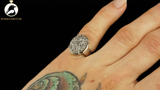 Ring aus 925 Silber mit glitzernder Achat-Druse, Gr. 50, SALE