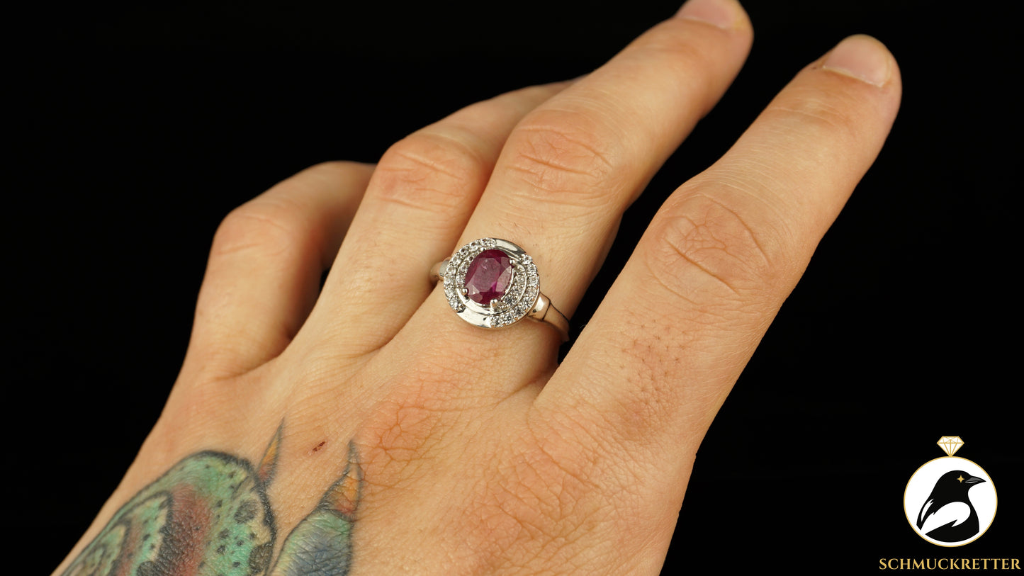 Ring aus 925 Silber mit Rubin und weißem Topas - Juwelo, Gr. 63