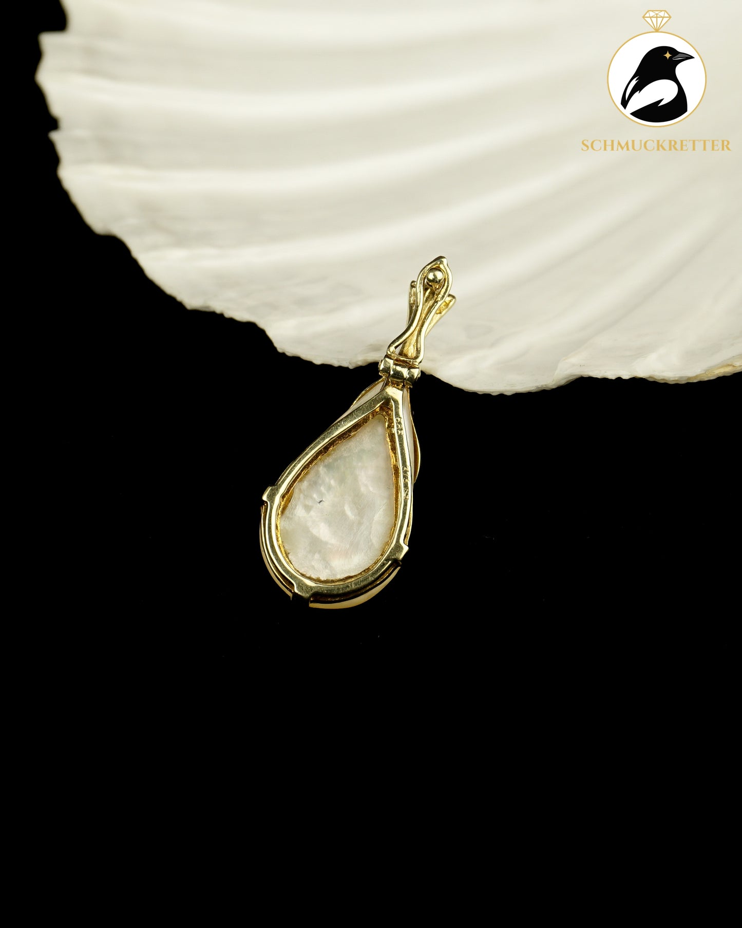 Ozeanträne - Anhänger mit Vollopal, Diamanten & Perle - gefertigt aus 585 Gelbgold