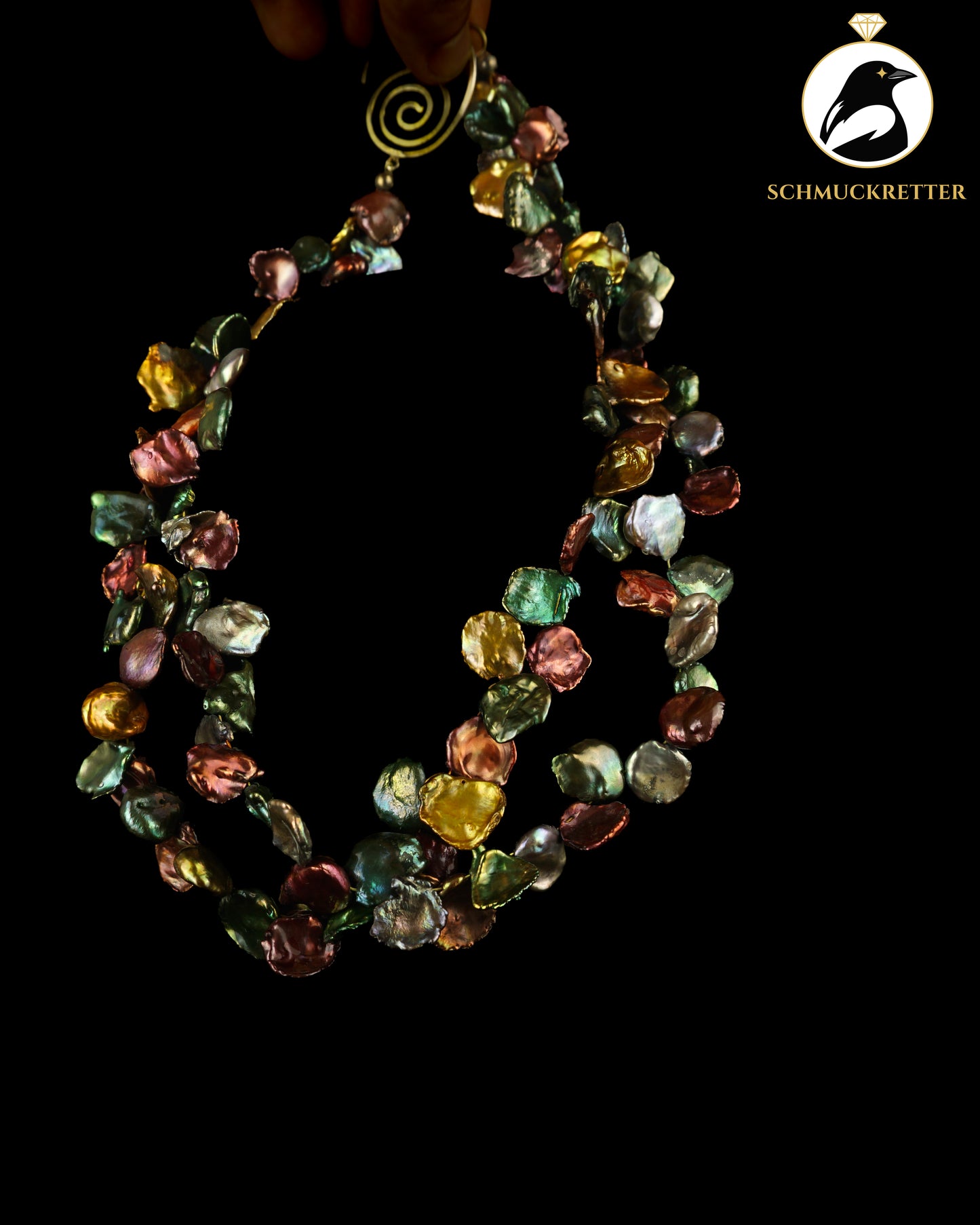 Doppelreihiges Collier mit multicolor Keshi-Perlen und Echtsilber Verschluss