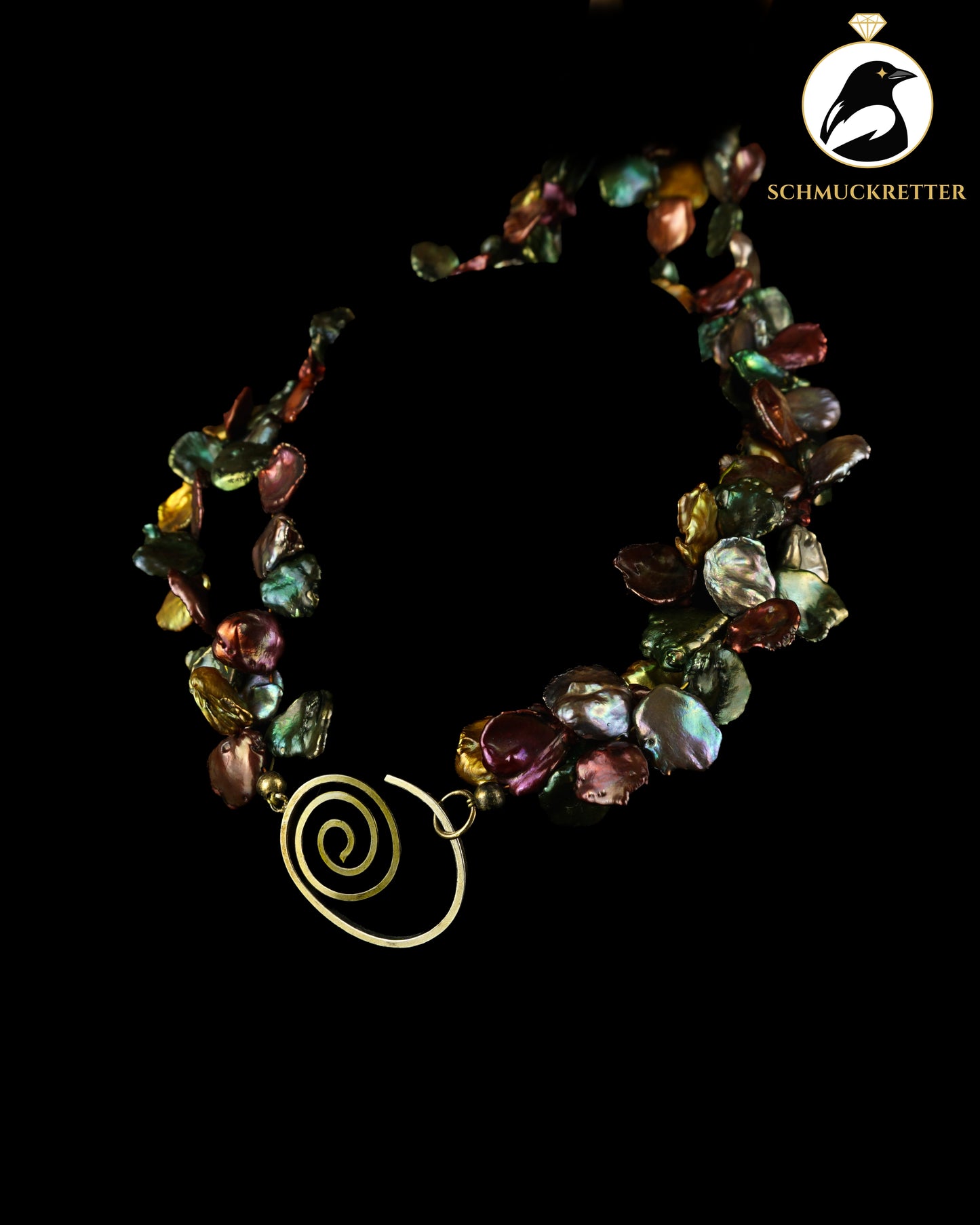 Doppelreihiges Collier mit multicolor Keshi-Perlen und Echtsilber Verschluss