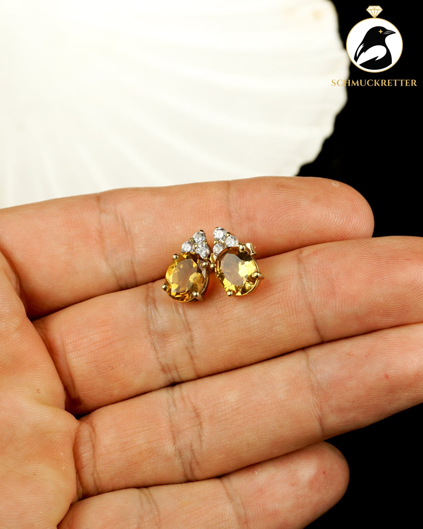 Citrin Ohrstecker aus 585 Gelbgold mit Zirkonia