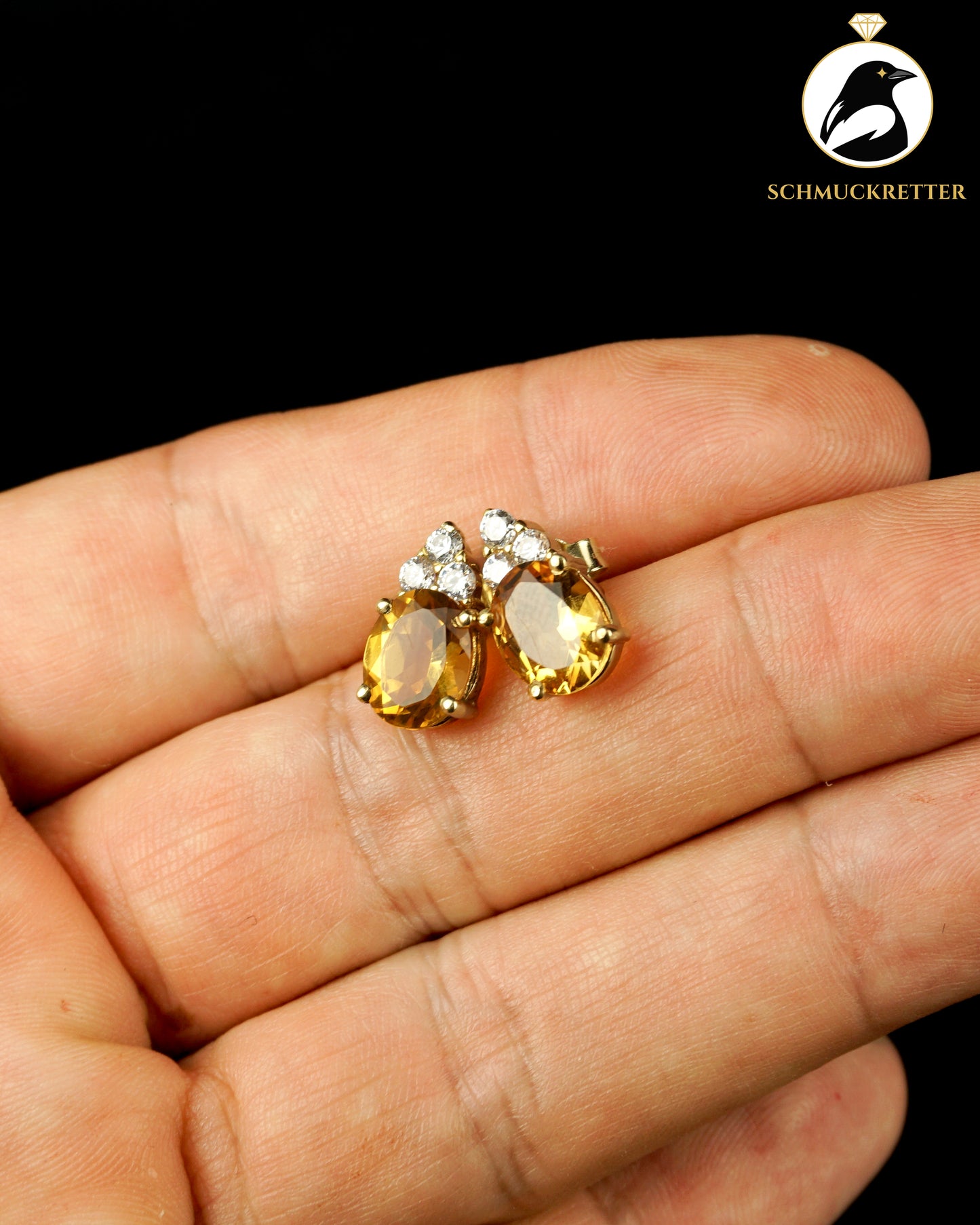 Citrin Ohrstecker aus 585 Gelbgold mit Zirkonia