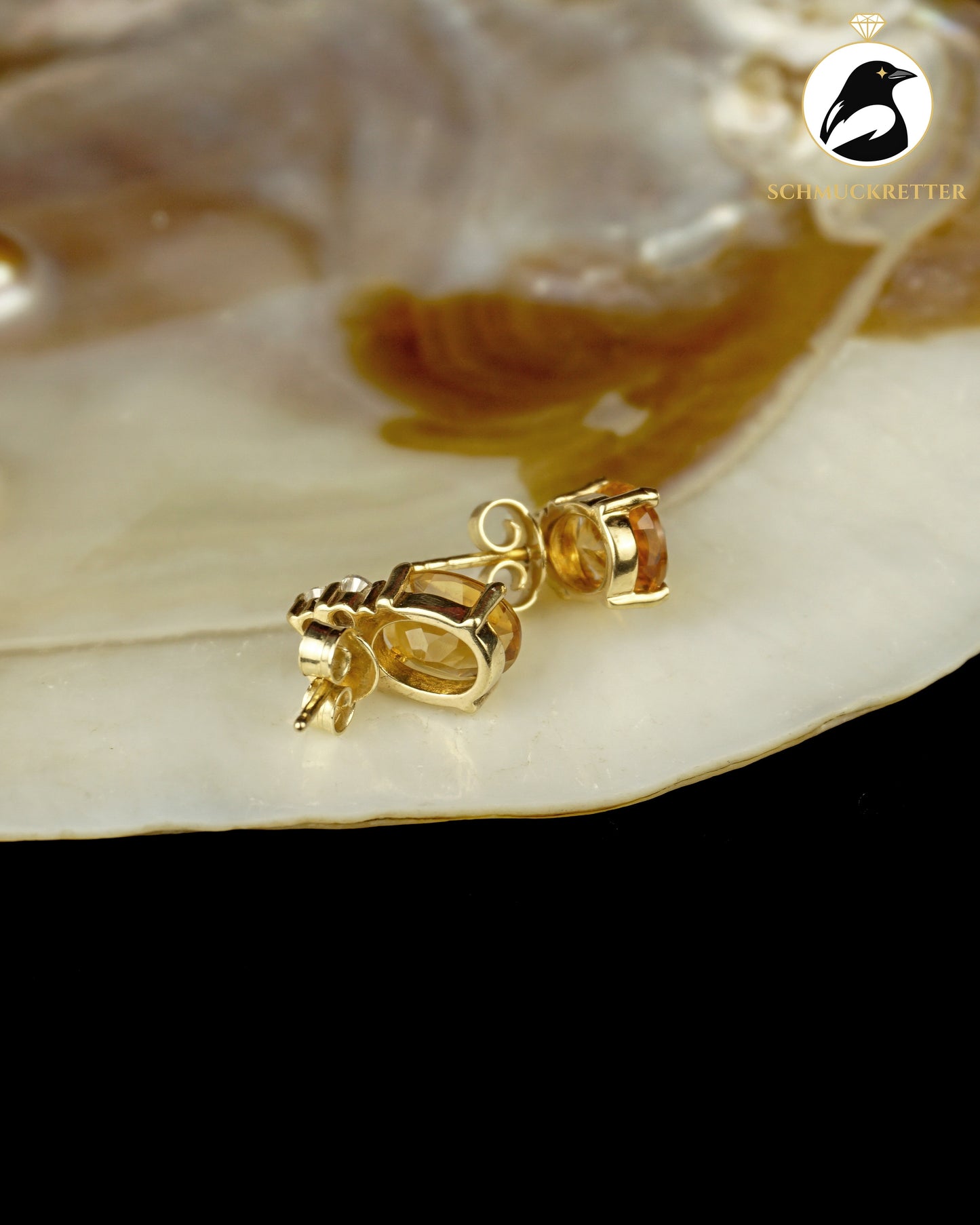 Citrin Ohrstecker aus 585 Gelbgold mit Zirkonia