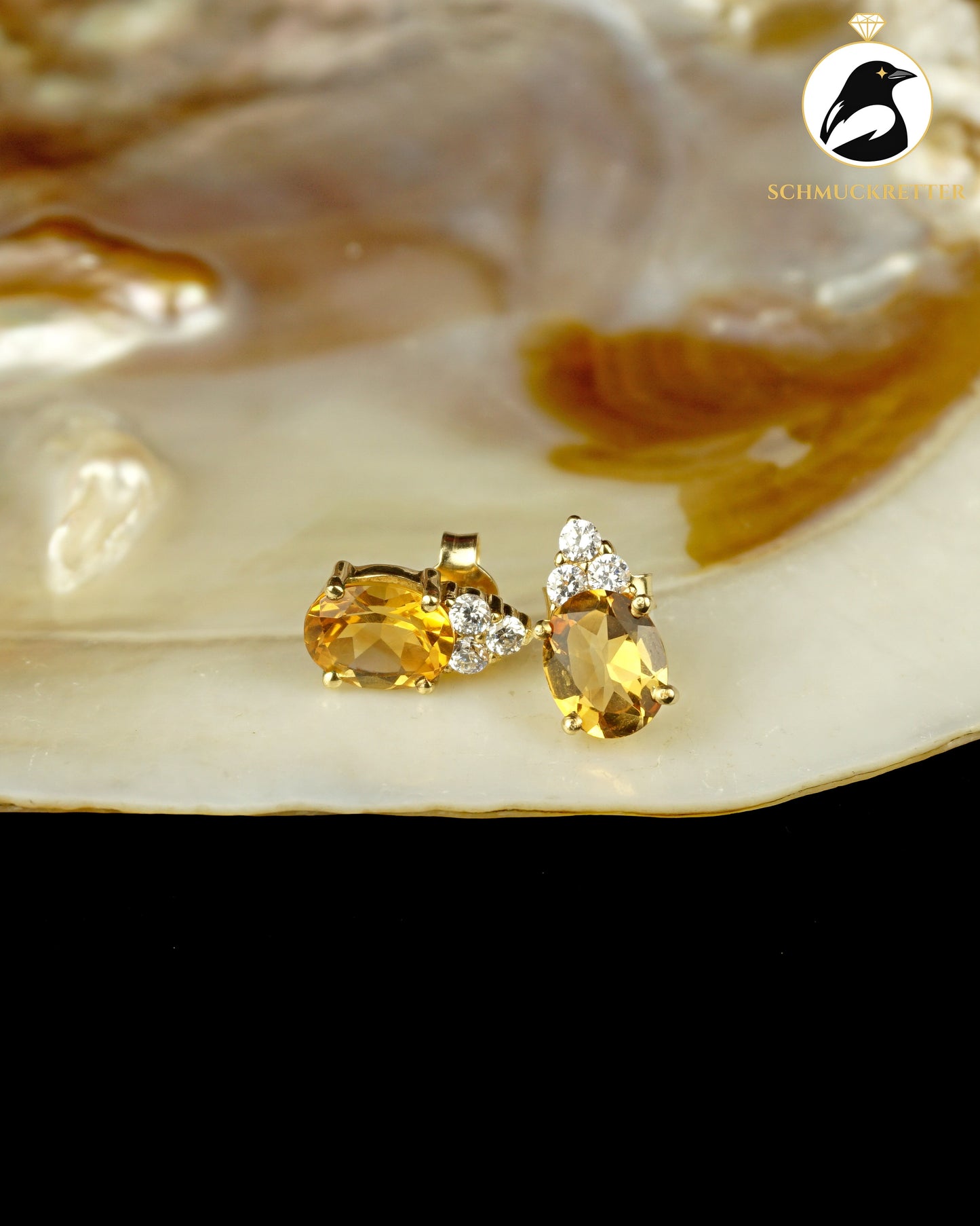 Citrin Ohrstecker aus 585 Gelbgold mit Zirkonia