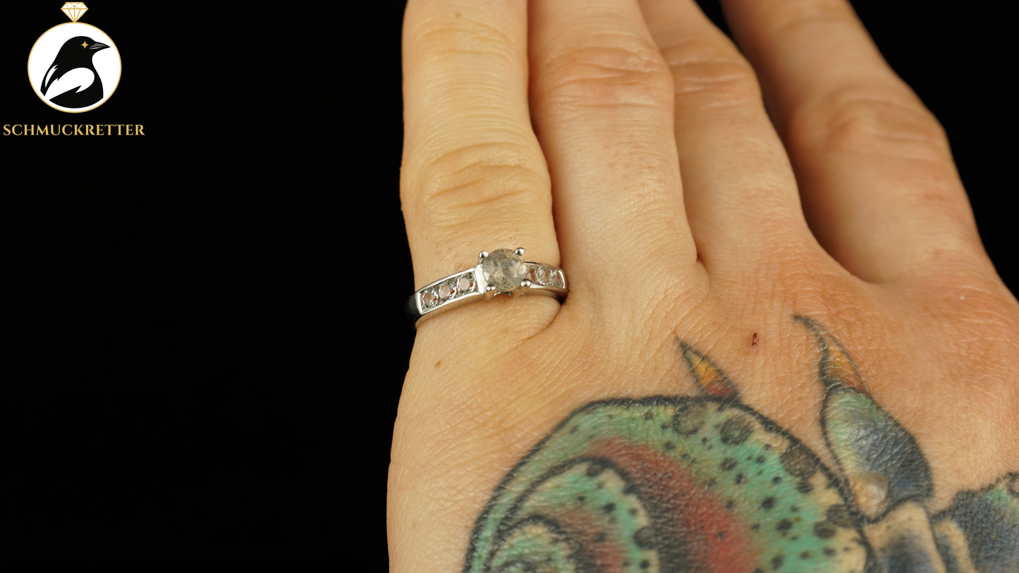 Ring aus 925 Silber mit weißem Topas und Labradorit - Juwelo, Gr. 54, SALE