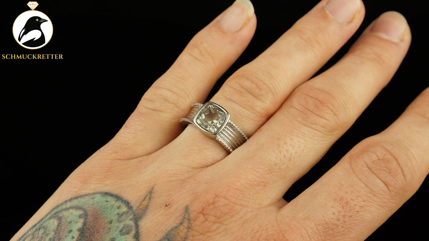 Ring aus 316 Edelstahl mit Prasiolith, Gr. 56