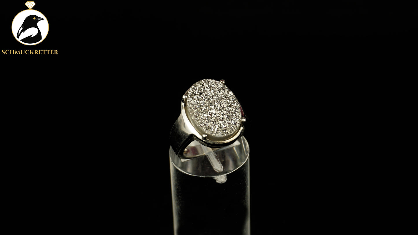 Ring aus 925 Silber mit glitzernder Achat-Druse, Gr. 50, SALE