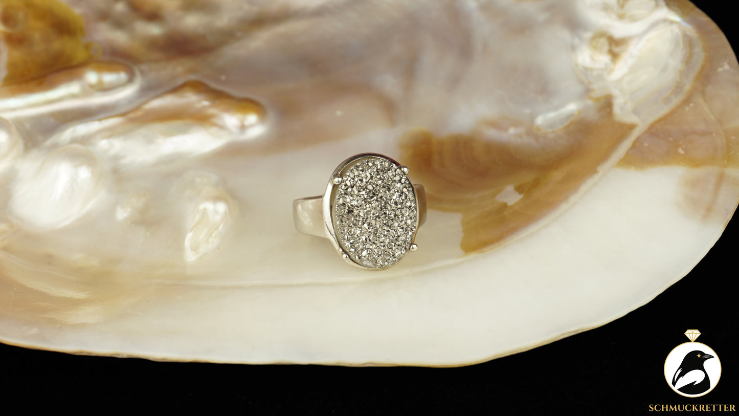Ring aus 925 Silber mit glitzernder Achat-Druse, Gr. 50, SALE