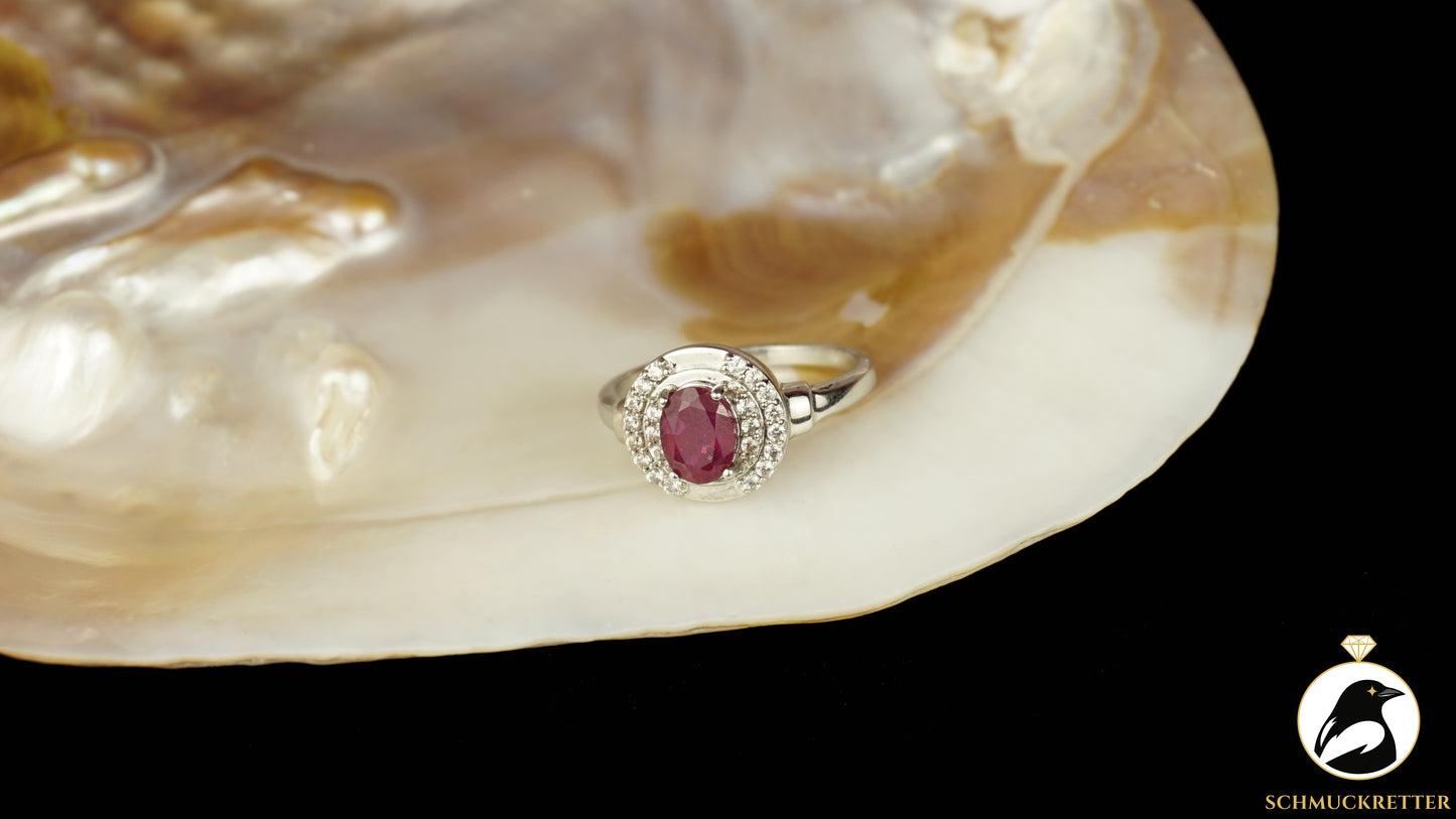 Ring aus 925 Silber mit Rubin und weißem Topas - Juwelo, Gr. 63