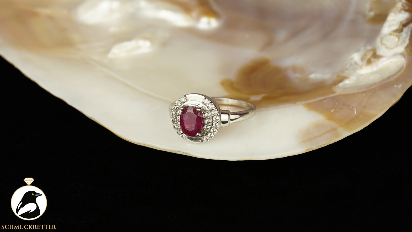 Ring aus 925 Silber mit Rubin und weißem Topas - Juwelo, Gr. 63