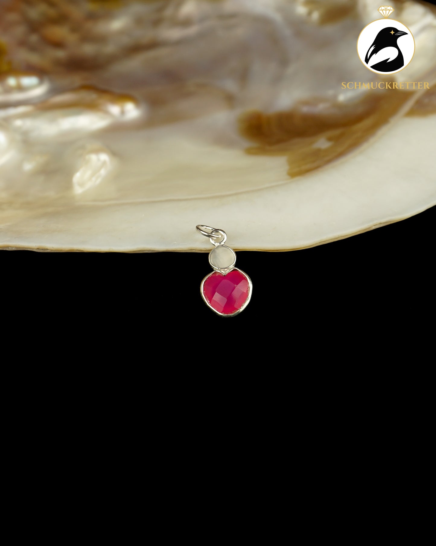 Herz Anhänger mit pinkem Chalcedon & Mondstein gefasst in 925 Silber