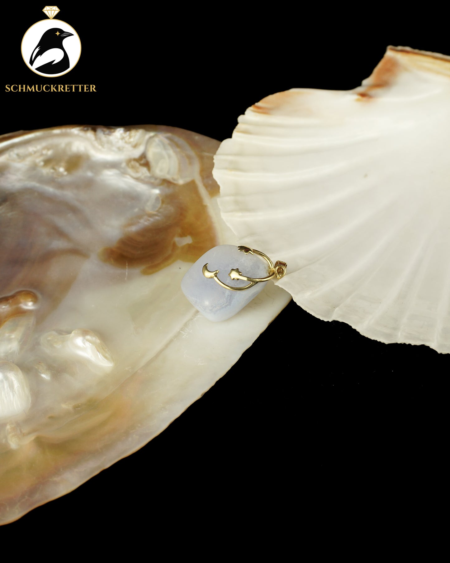 Nachthimmel - Chalcedon Anhänger - gefasst in 333 Gold