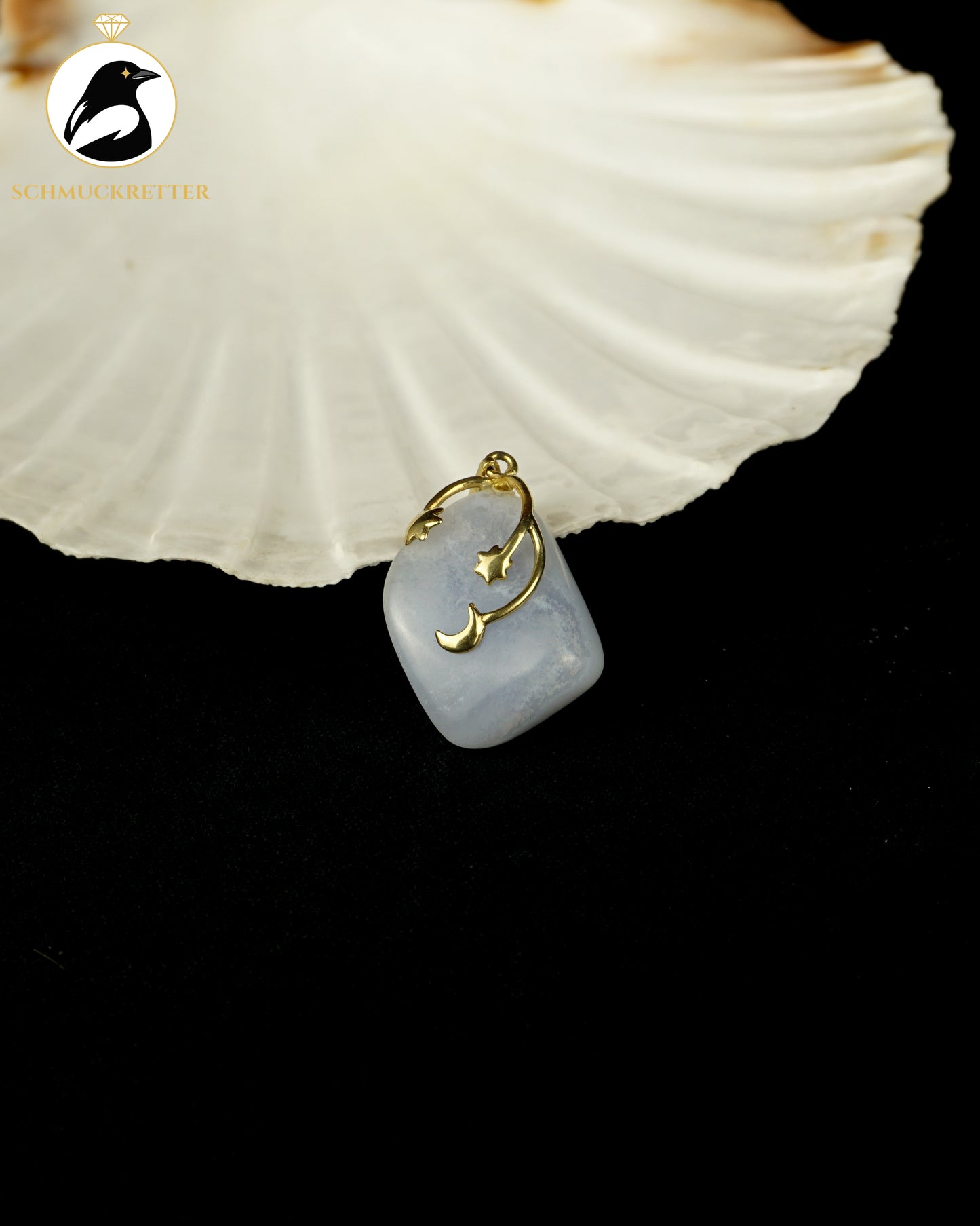 Nachthimmel - Chalcedon Anhänger - gefasst in 333 Gold