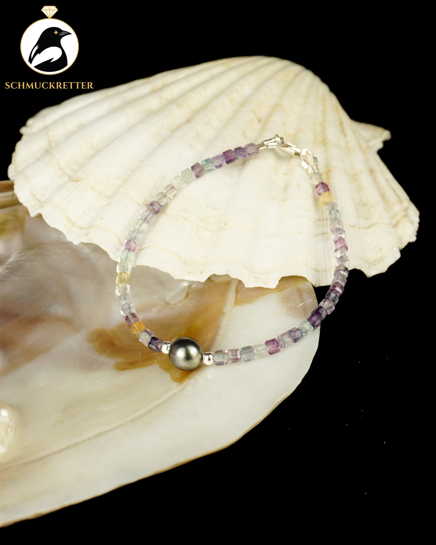 AURORA – Tahitiperlen-Armband mit Multi-Fluorit | 925 Silber