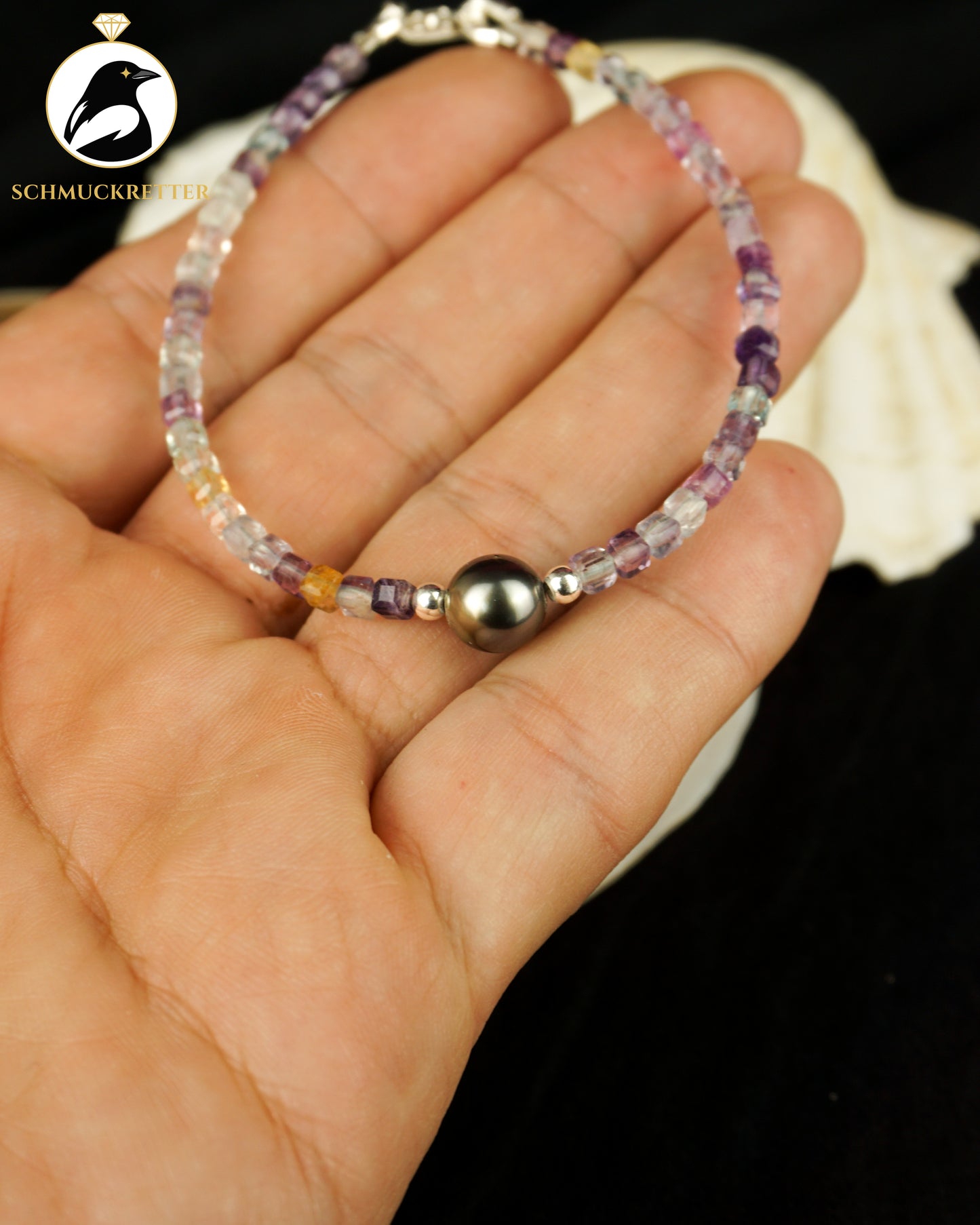 AURORA – Tahitiperlen-Armband mit Multi-Fluorit | 925 Silber