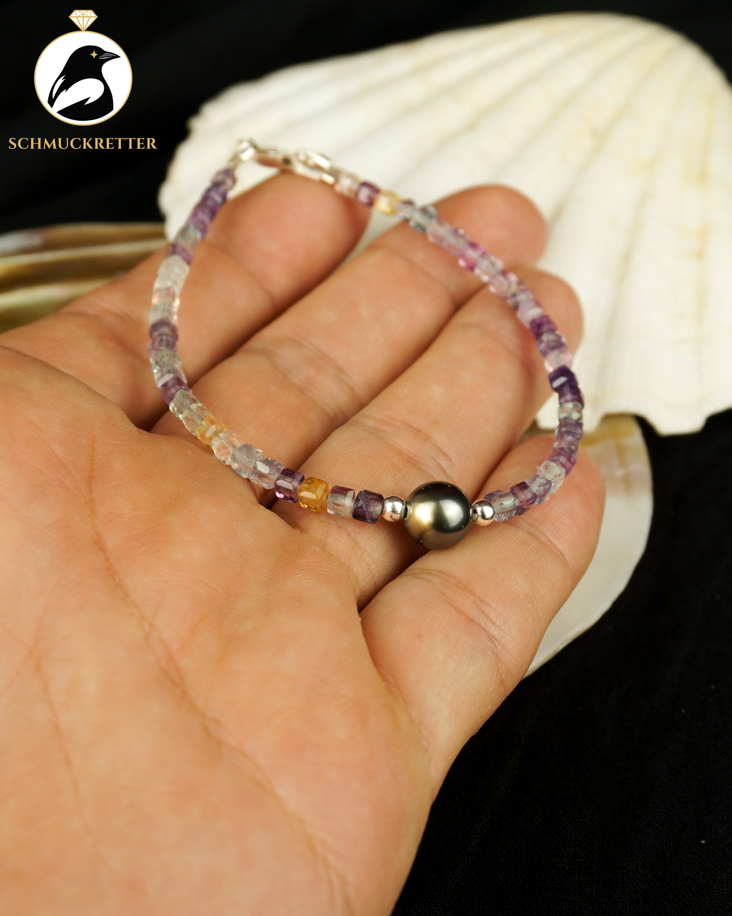 AURORA – Tahitiperlen-Armband mit Multi-Fluorit | 925 Silber