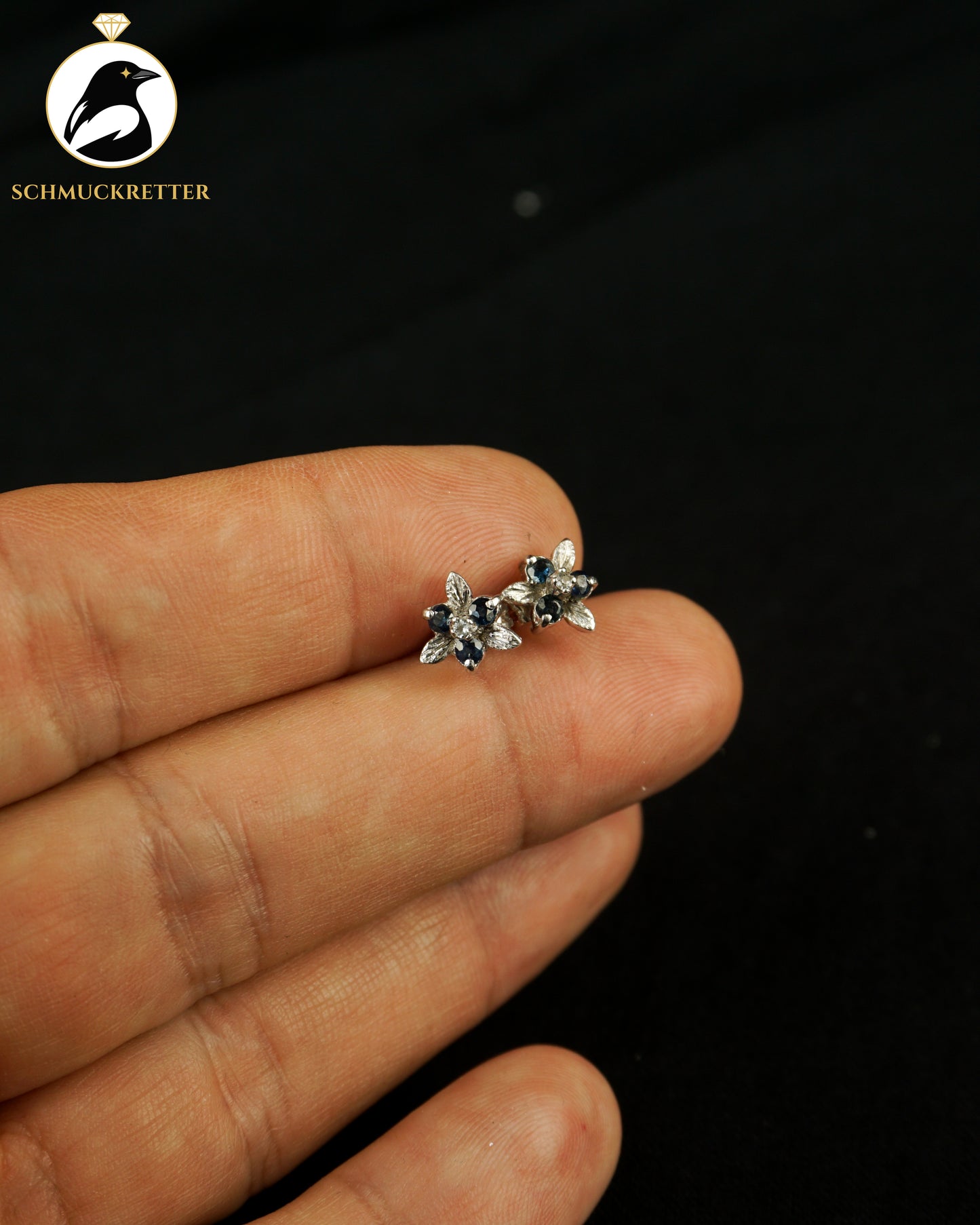 Saphir Ohrstecker mit Bergkristall - gefasst in 925 Silber