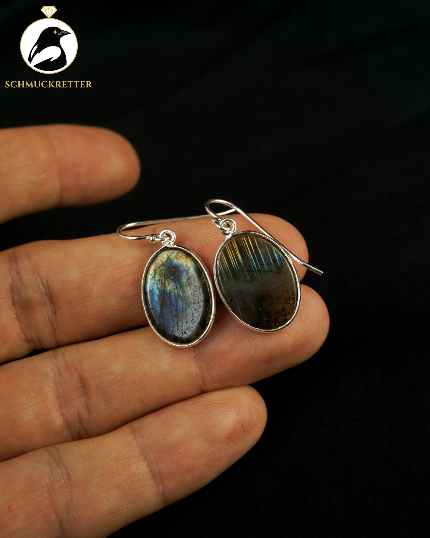 Labradorit Ohrringe in flacher Form aus 925 Silber