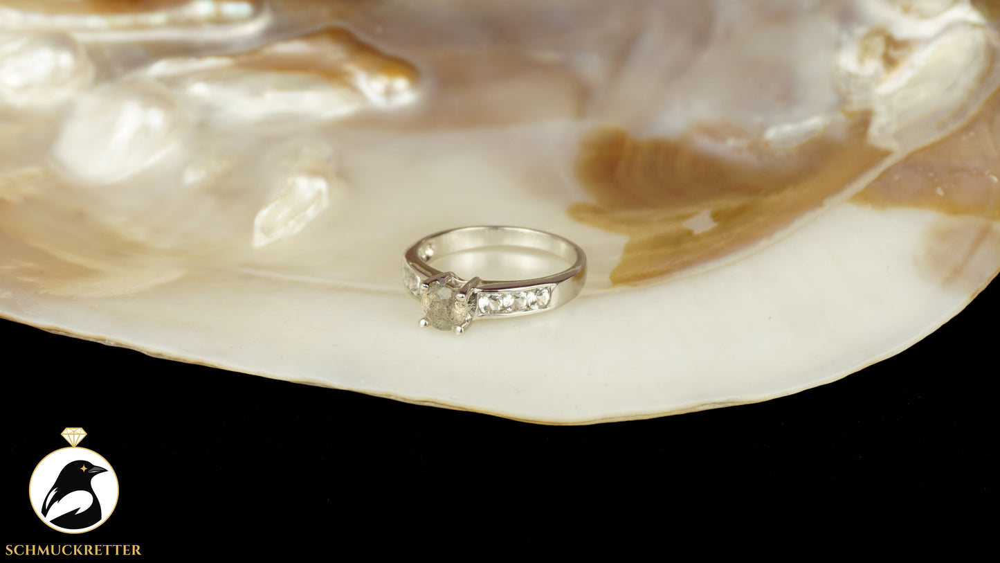 Ring aus 925 Silber mit weißem Topas und Labradorit - Juwelo, Gr. 54, SALE
