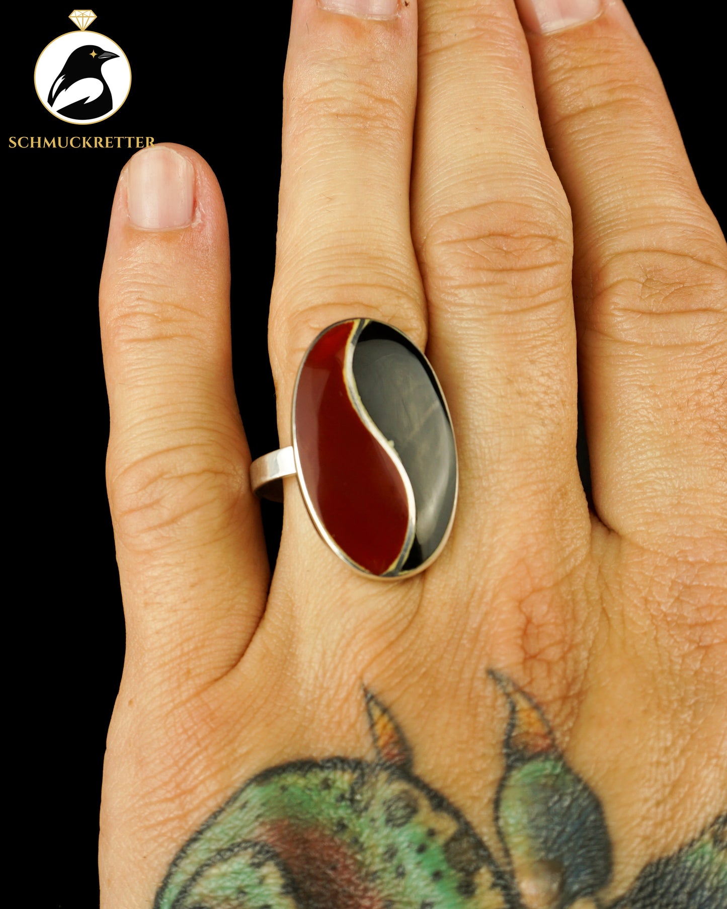 Ring aus 925 Silber mit Karneol und Onyx, Gr. 59
