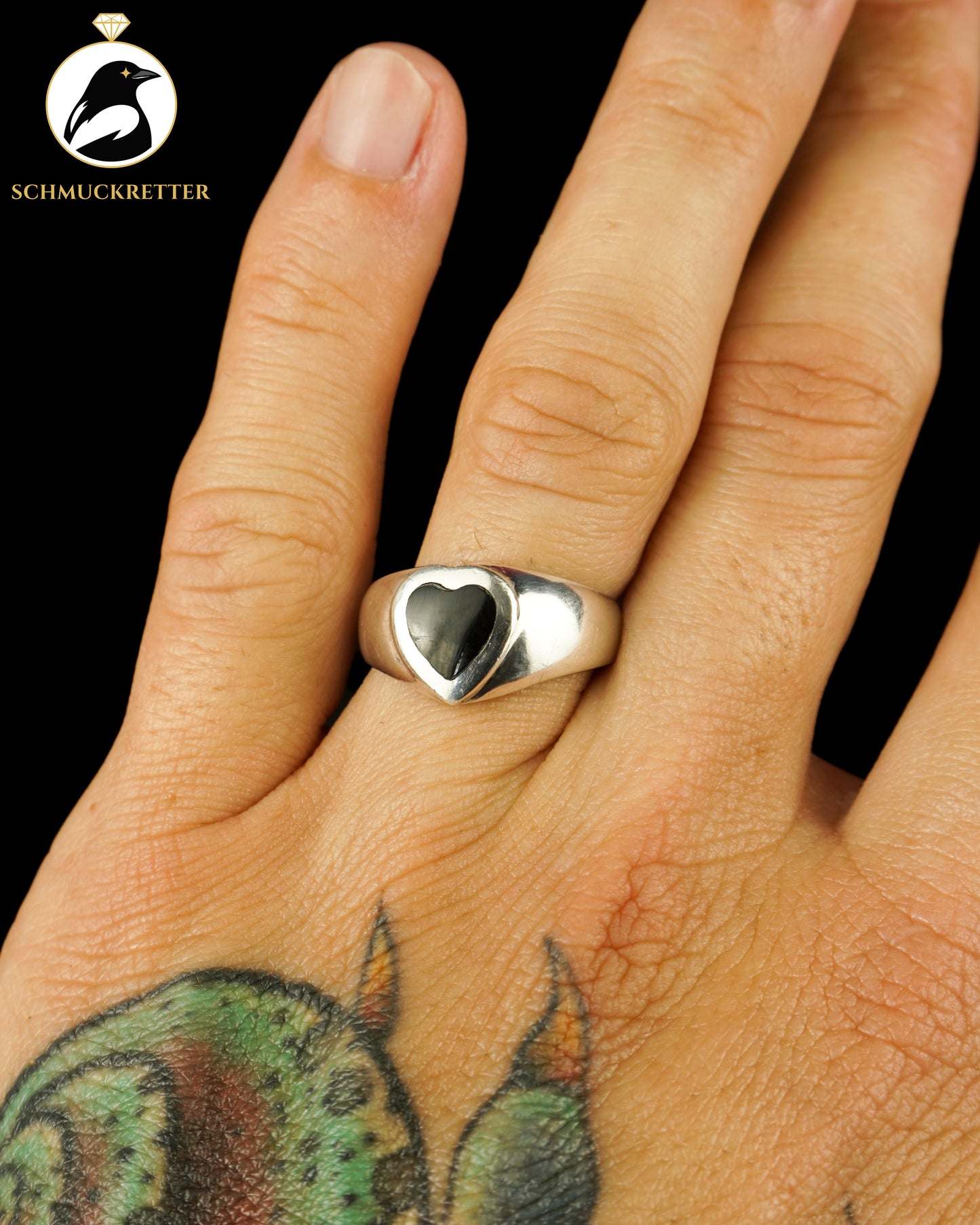 Ring aus 925 Silber mit Onyx-Herz, Gr. 59