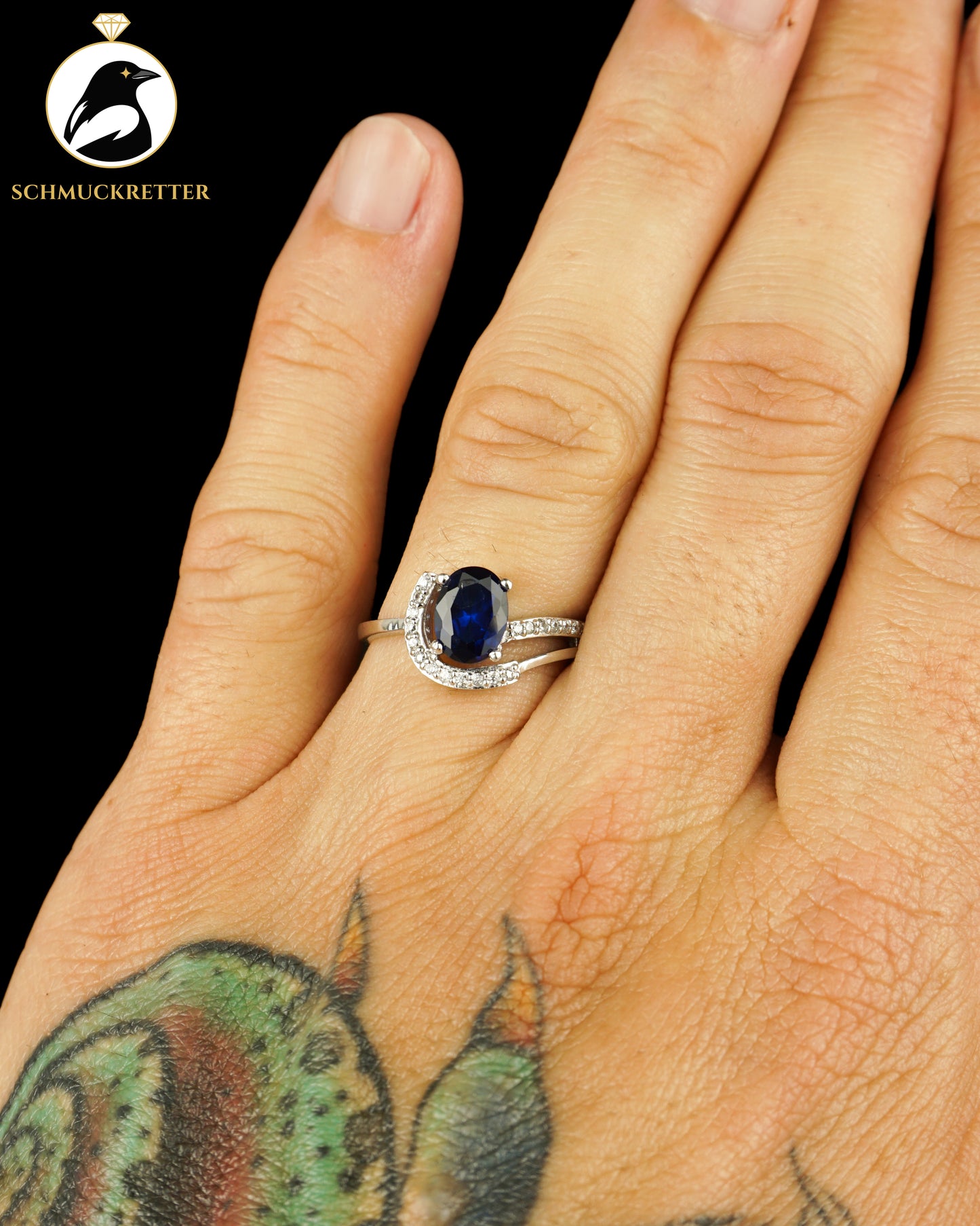 Ring aus 925 Silber mit blauem und weißen Zirkonia, Gr. 55