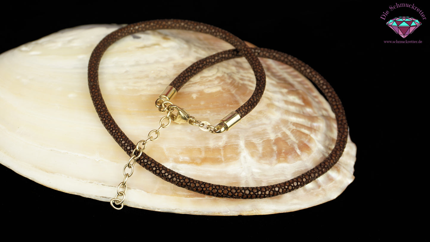 Pfeffinger: Kette mit vergoldetem 925 Silber Verschluss, Wildlederoptik (braun)