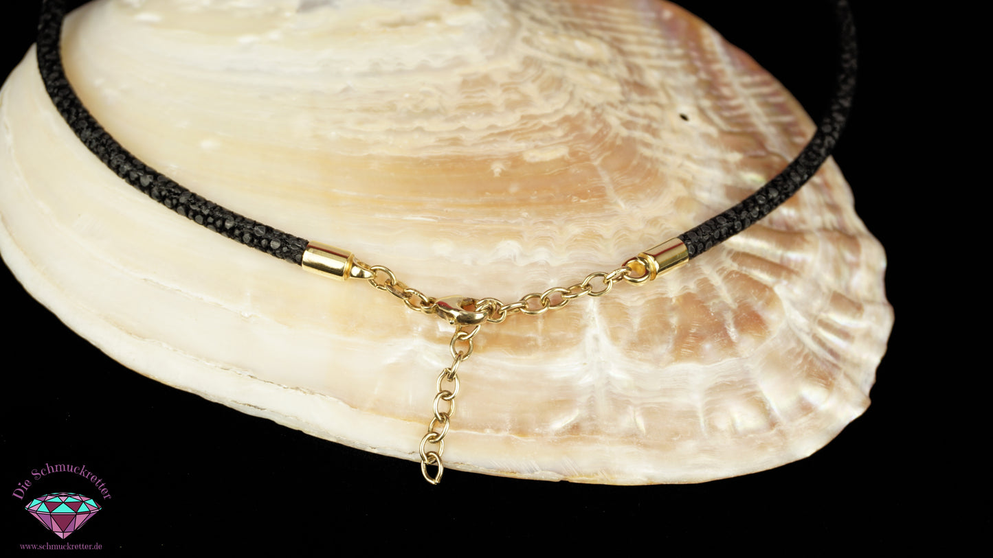 Pfeffinger: Kette mit vergoldetem 925 Silber Verschluss, Wildlederoptik (schwarz)