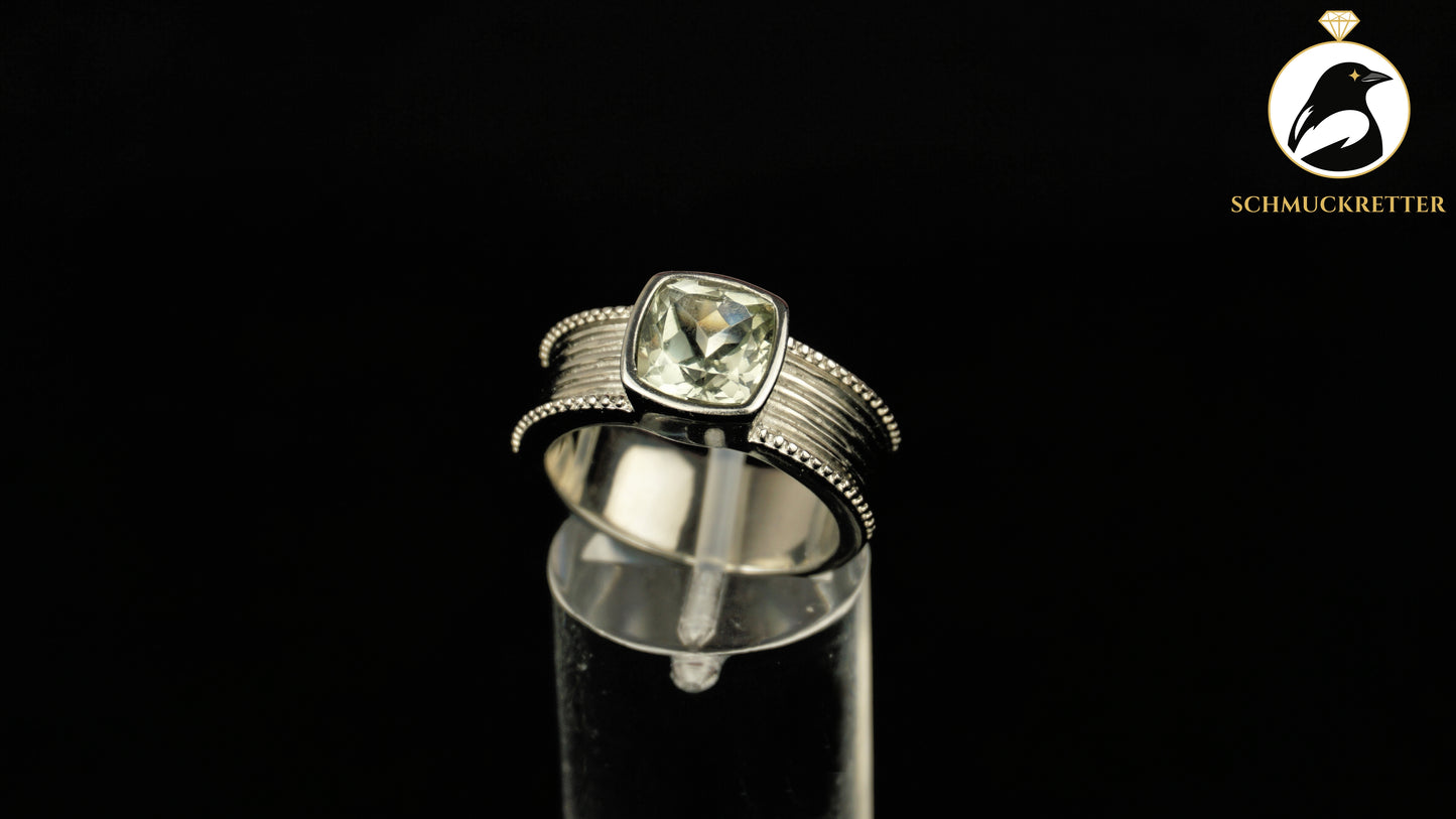 Ring aus 316 Edelstahl mit Prasiolith, Gr. 56
