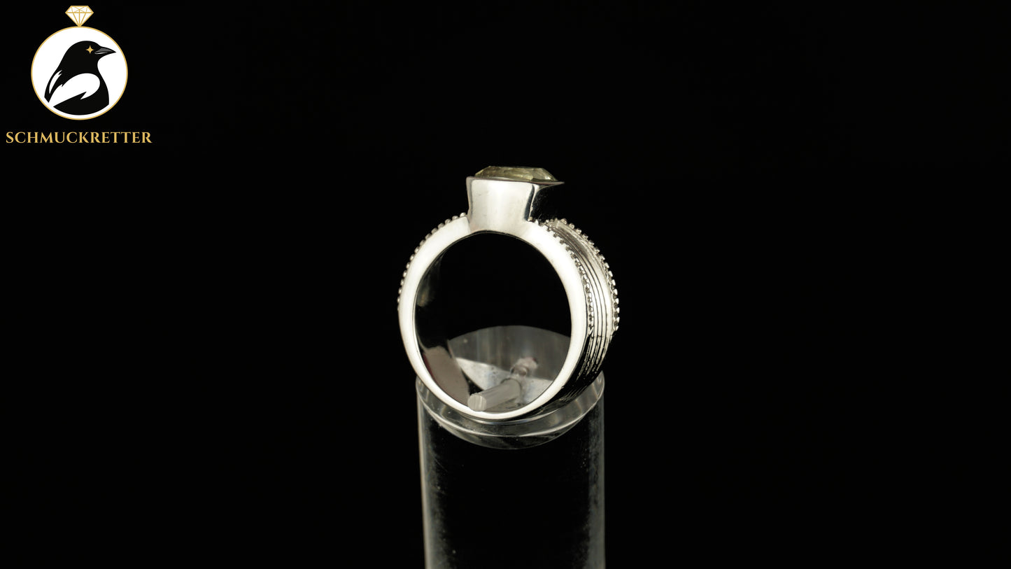 Ring aus 316 Edelstahl mit Prasiolith, Gr. 56