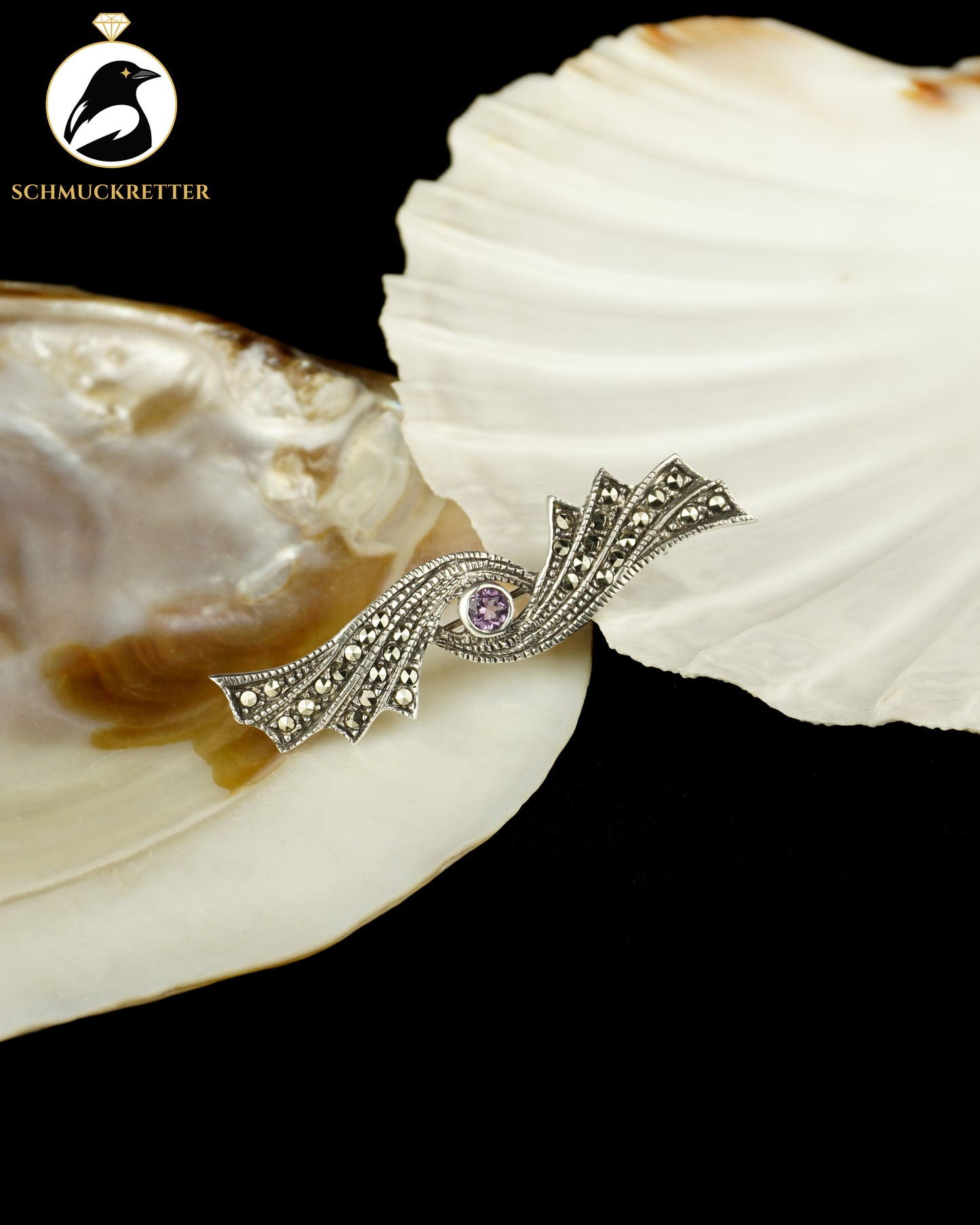 Brosche aus 925 Silber mit Amethyst und Markasiten