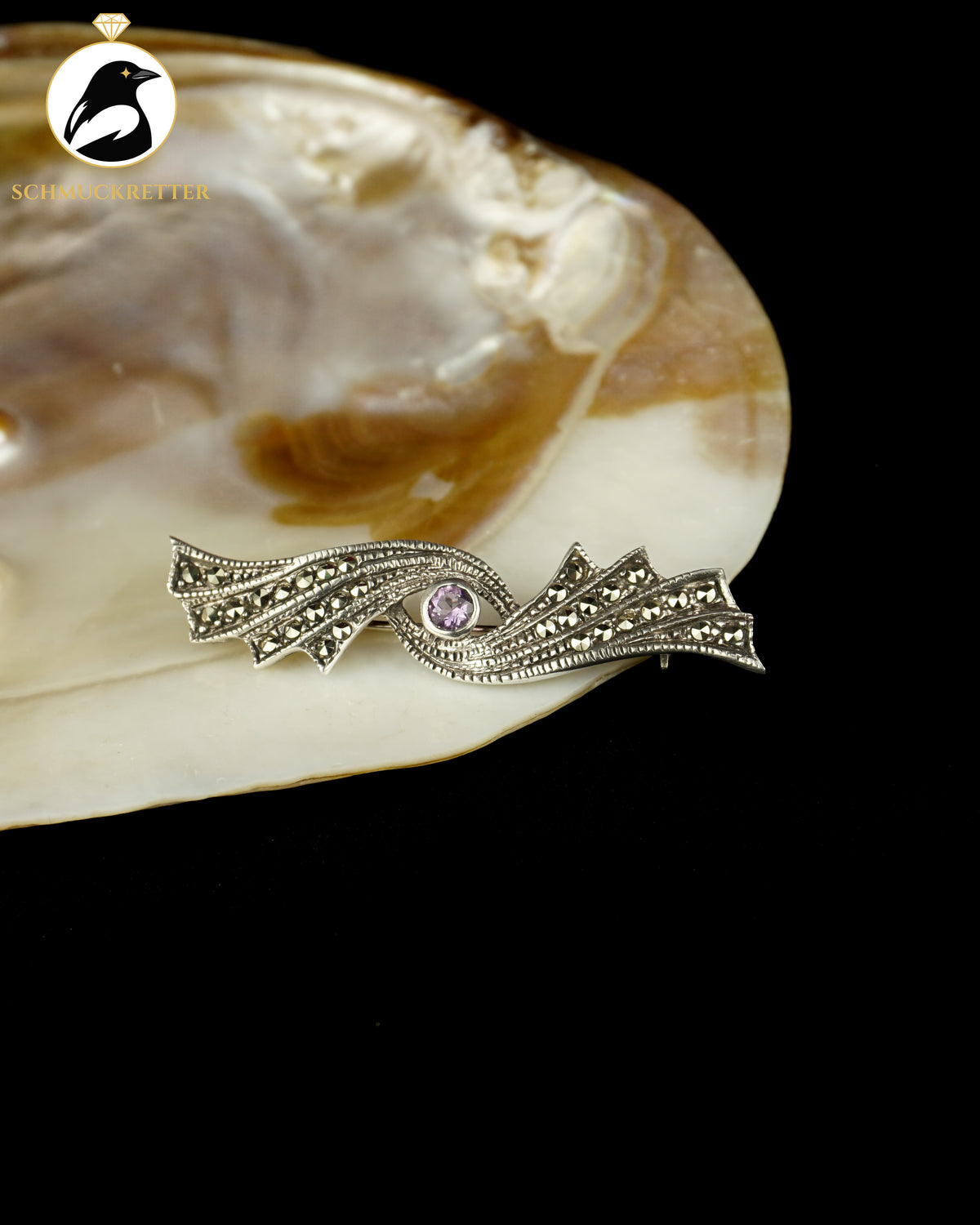 Brosche aus 925 Silber mit Amethyst und Markasiten