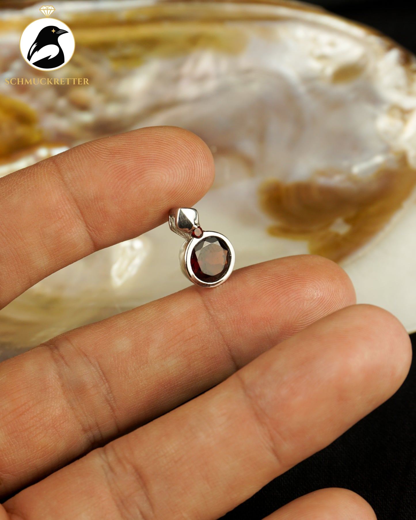 925 Silber Anhänger mit großem und kleinem Granat