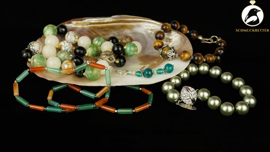 Schmuckretter Auswahl – Grüntöne, Braun & Perlenglanz