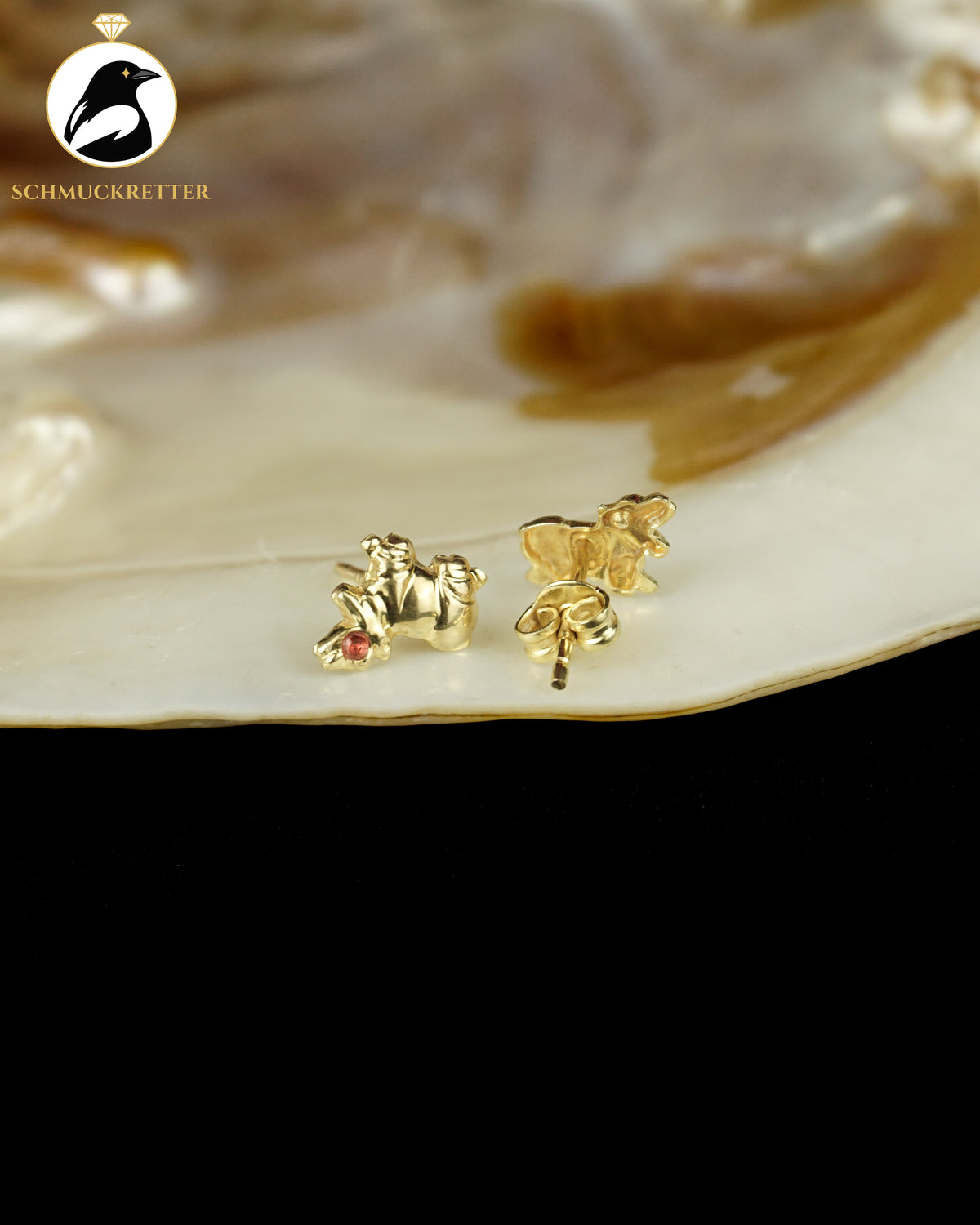 333 Gold Nilpferd-Ohrstecker mit pinkem Zirkonia
