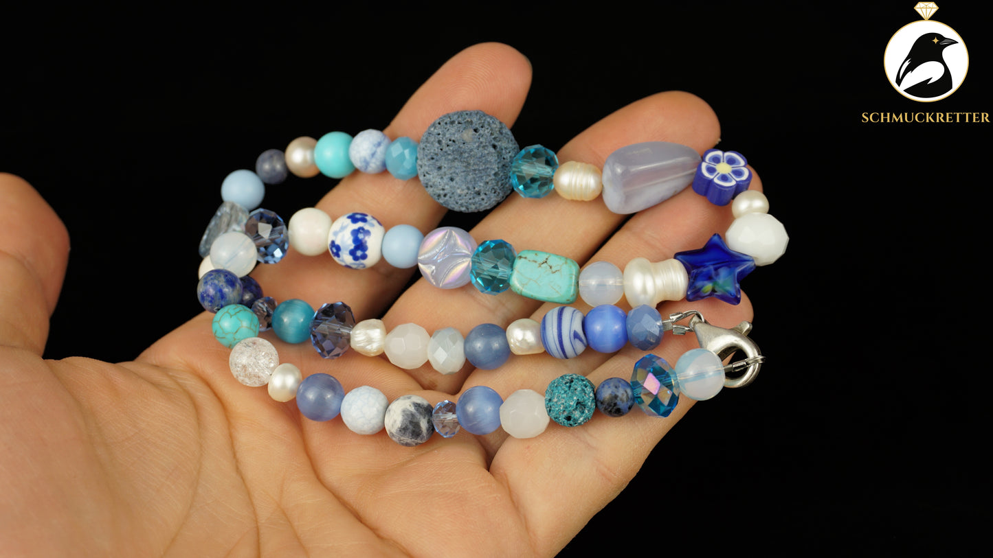 Kette Wintermeer - Chalcedon, Achat, Perlen & 925 Silber Verschluss